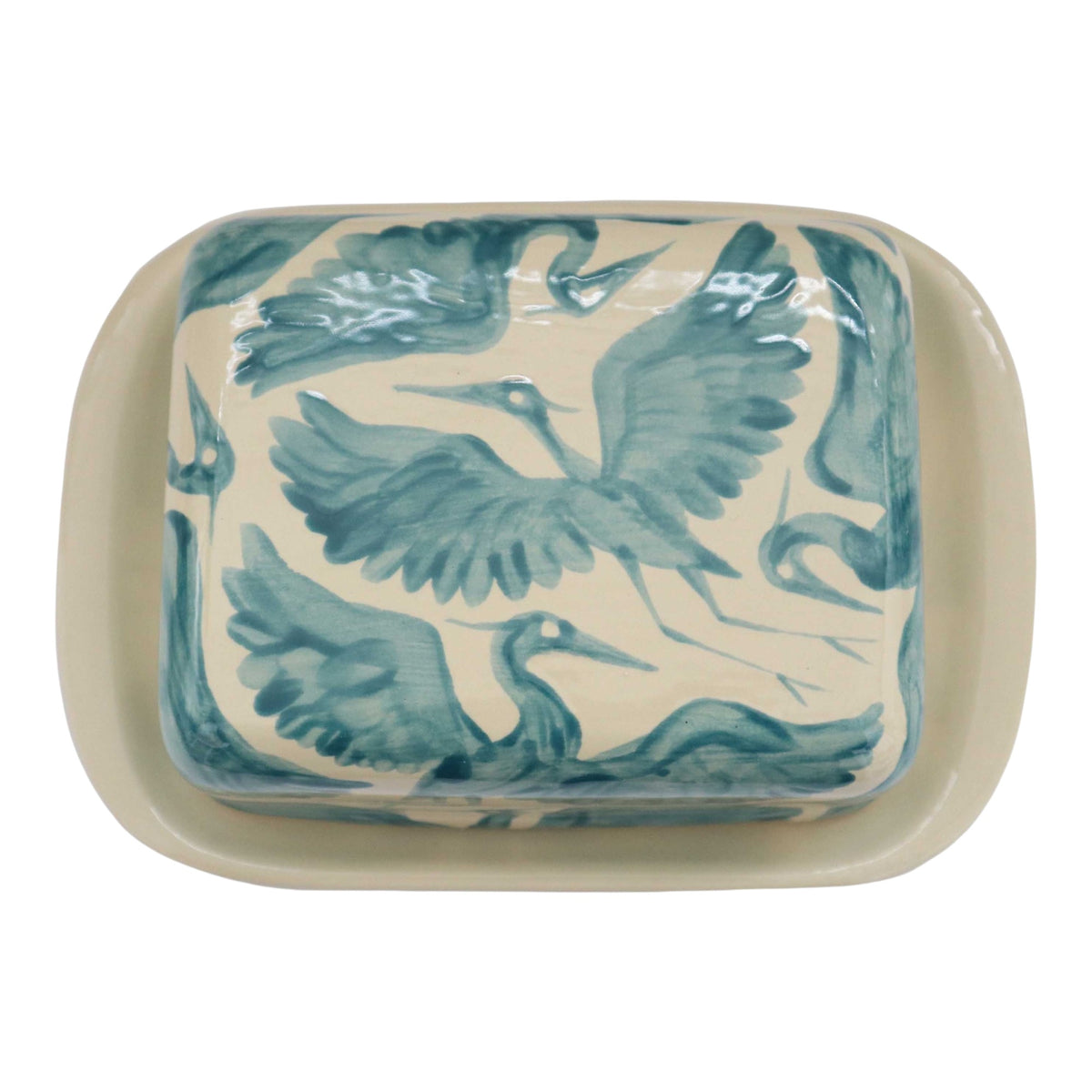 Herons Hand Painted Butter Dish - Teal
