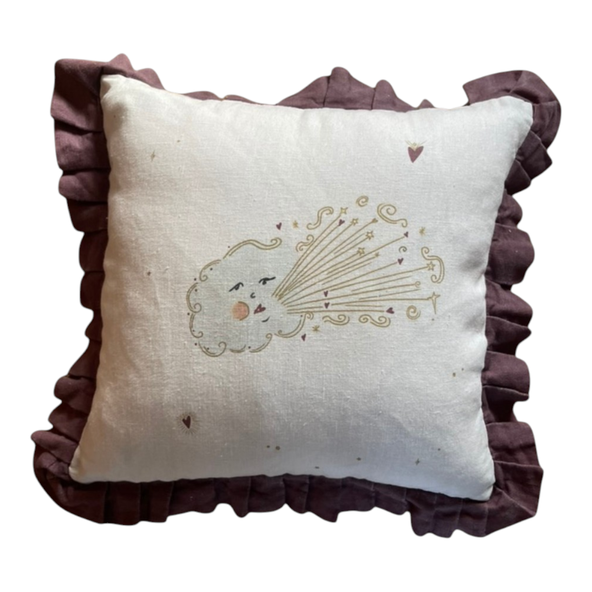 Linen ruffled cushion cover Love Cloud