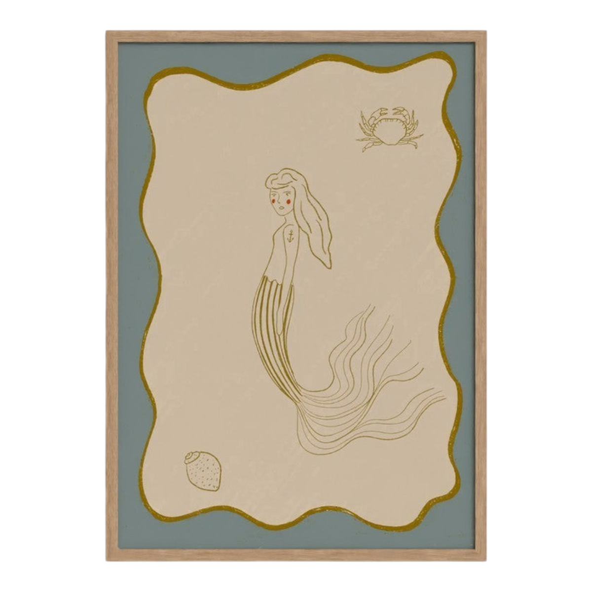 The mermaid and the crab Art Print