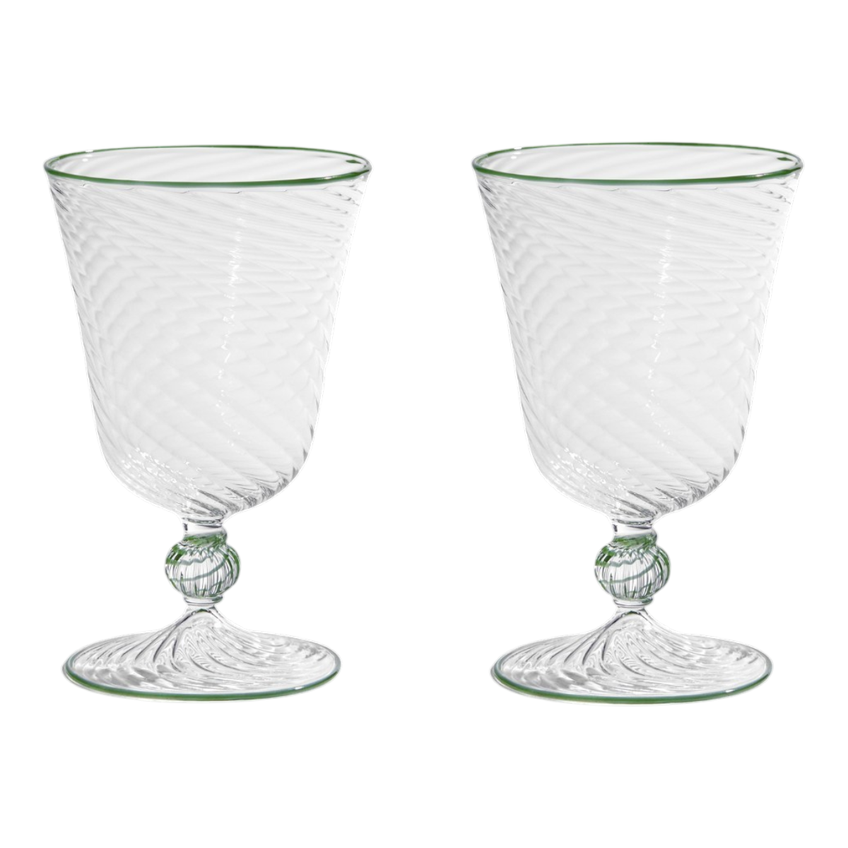 The Dido Venetian Wine Glass in Green, Set of Two