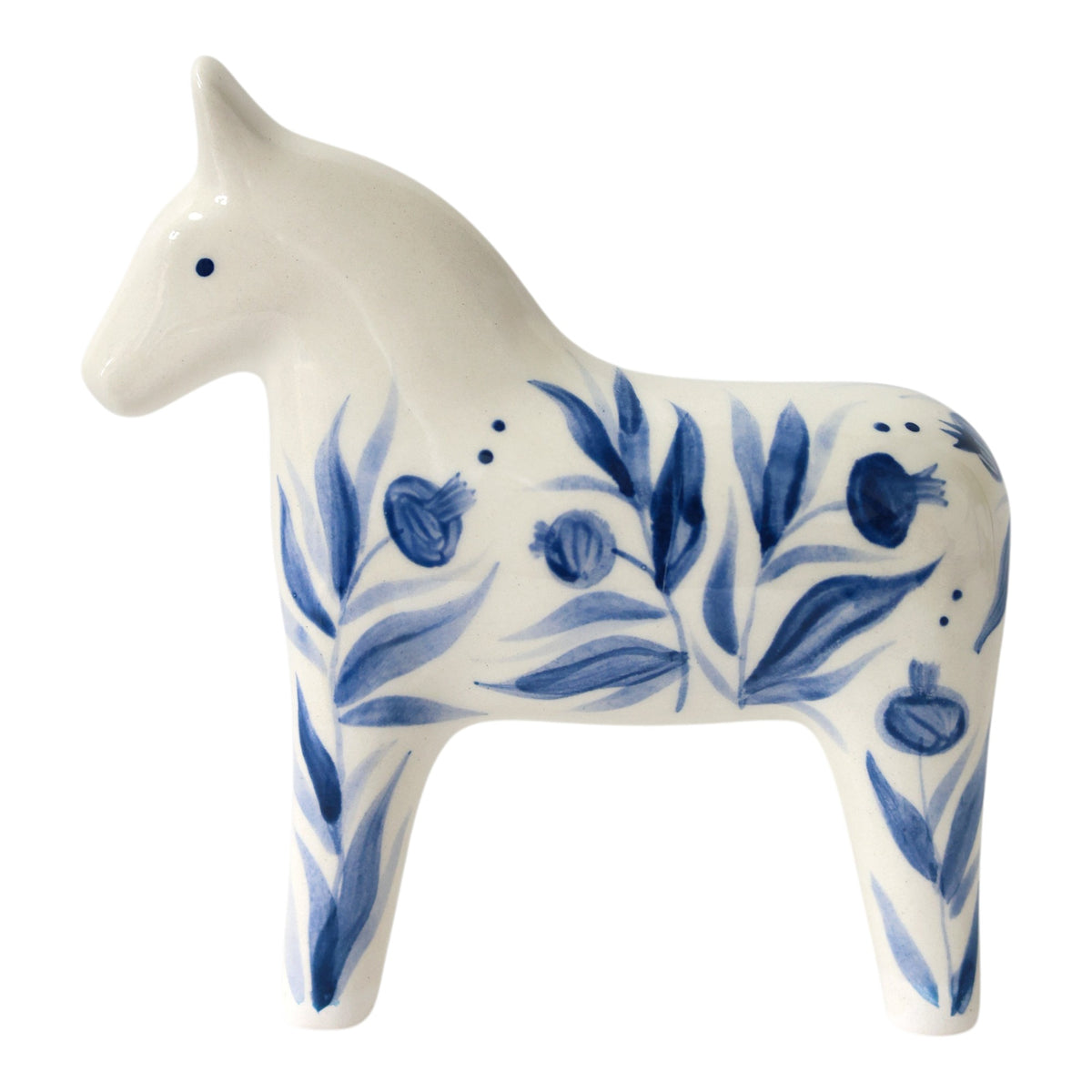 Hand Painted Ceramic Dala Horse - Blue Pomegranates