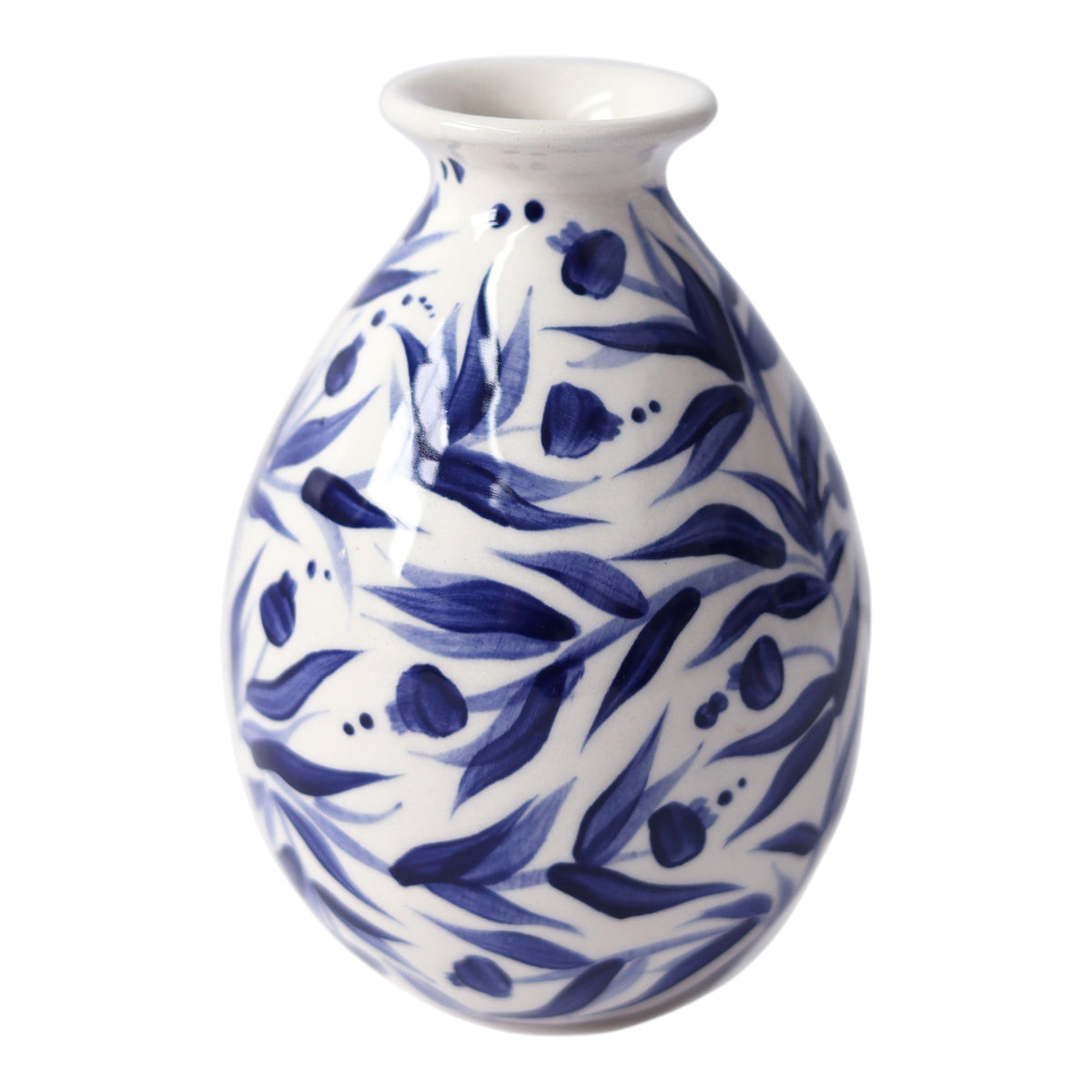 Hand Painted Pomegranate Bud Vase - Deep Blue