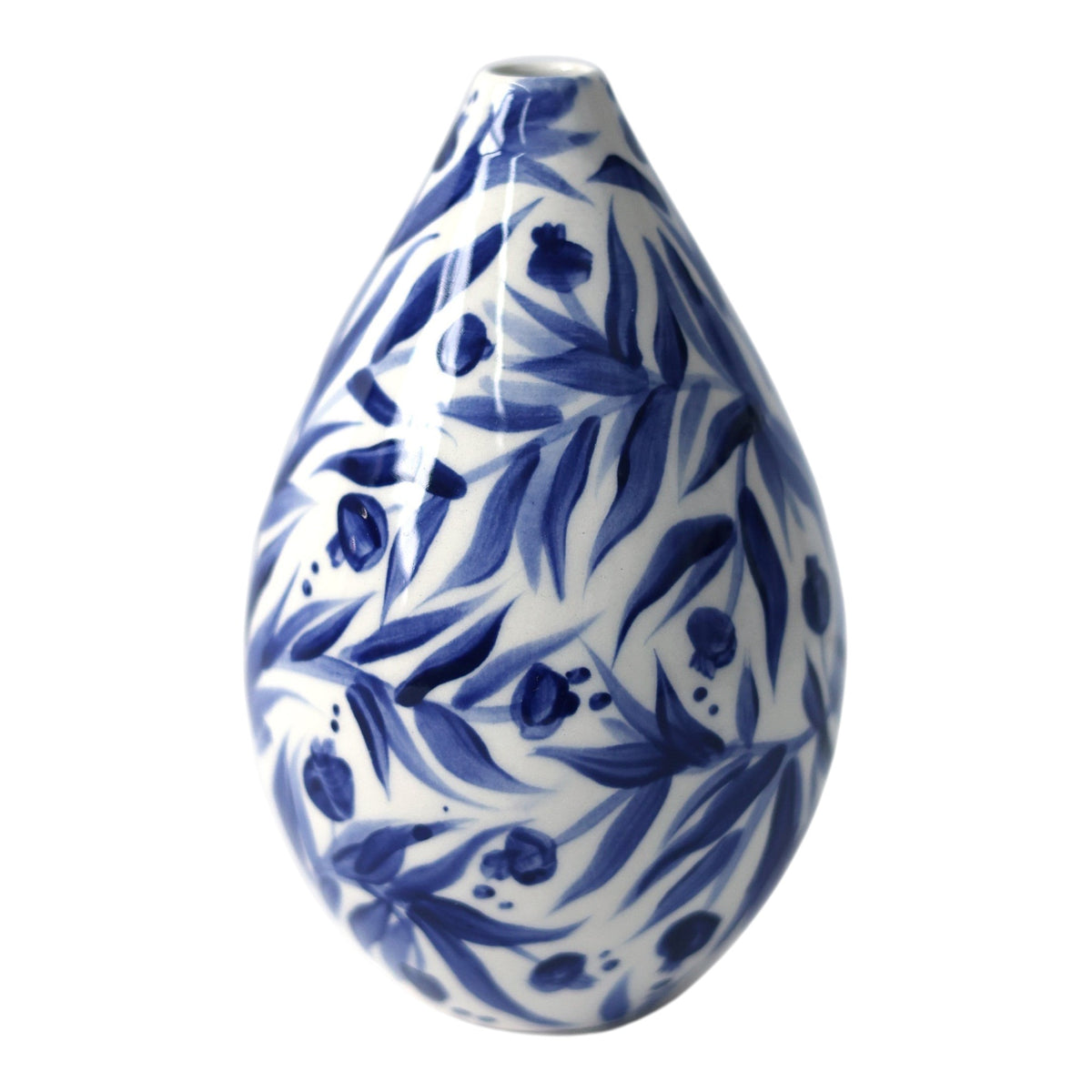 Hand Painted Pomegranate Bud Vase - Deep Blue