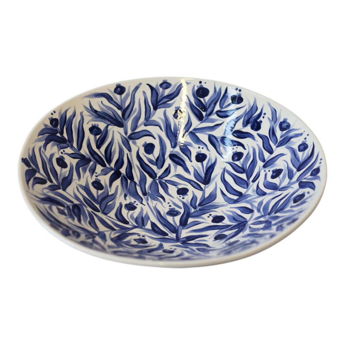 Hand Painted Pomegranate Large Serving Bowl - Deep Blue