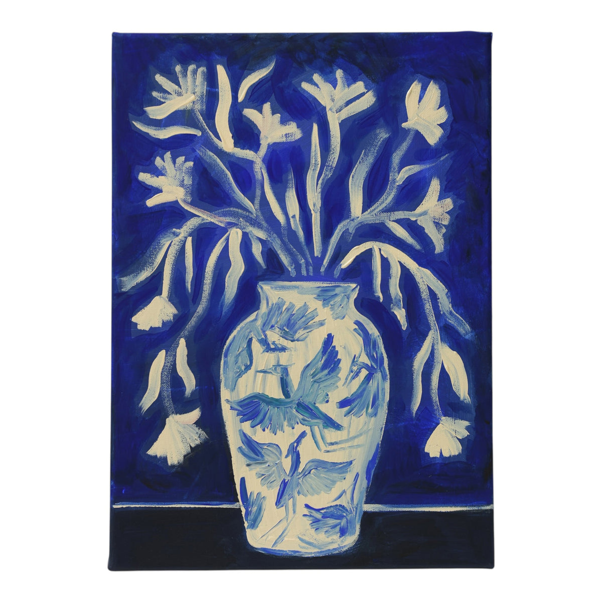 Blue Heron Vase - Original Canvas Painting