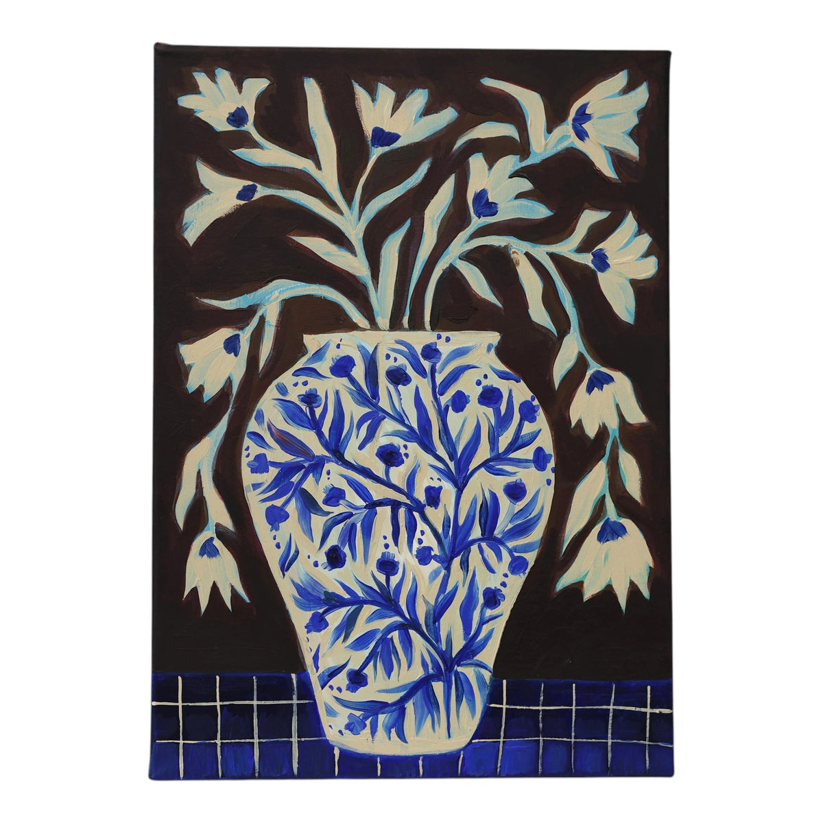 Blue Pomegranate Vase - Original Canvas Painting