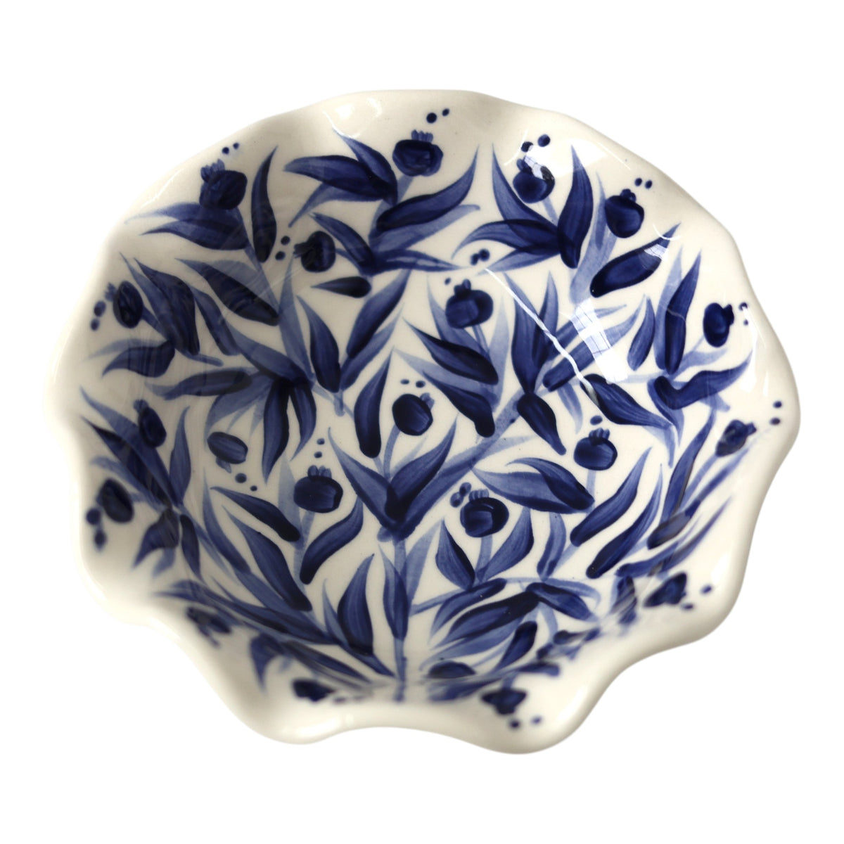 Hand Painted Pomegranate Scalloped Bowl - Deep Blue