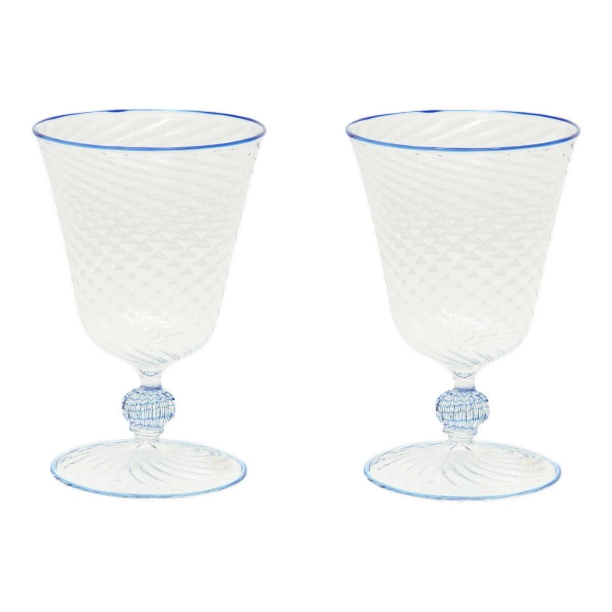 The Dido Venetian Wine Glass in Blue, Set of Two