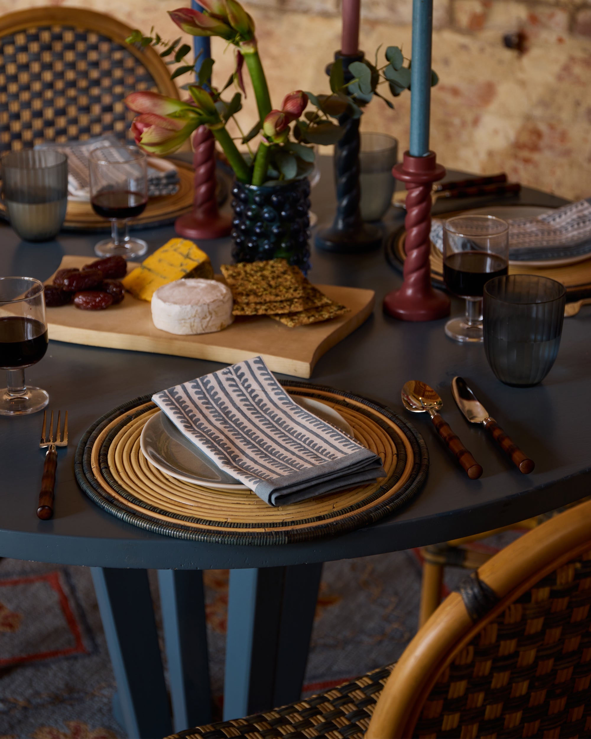 Handwoven Circular Rattan Placemats, Set Of Four - Blue