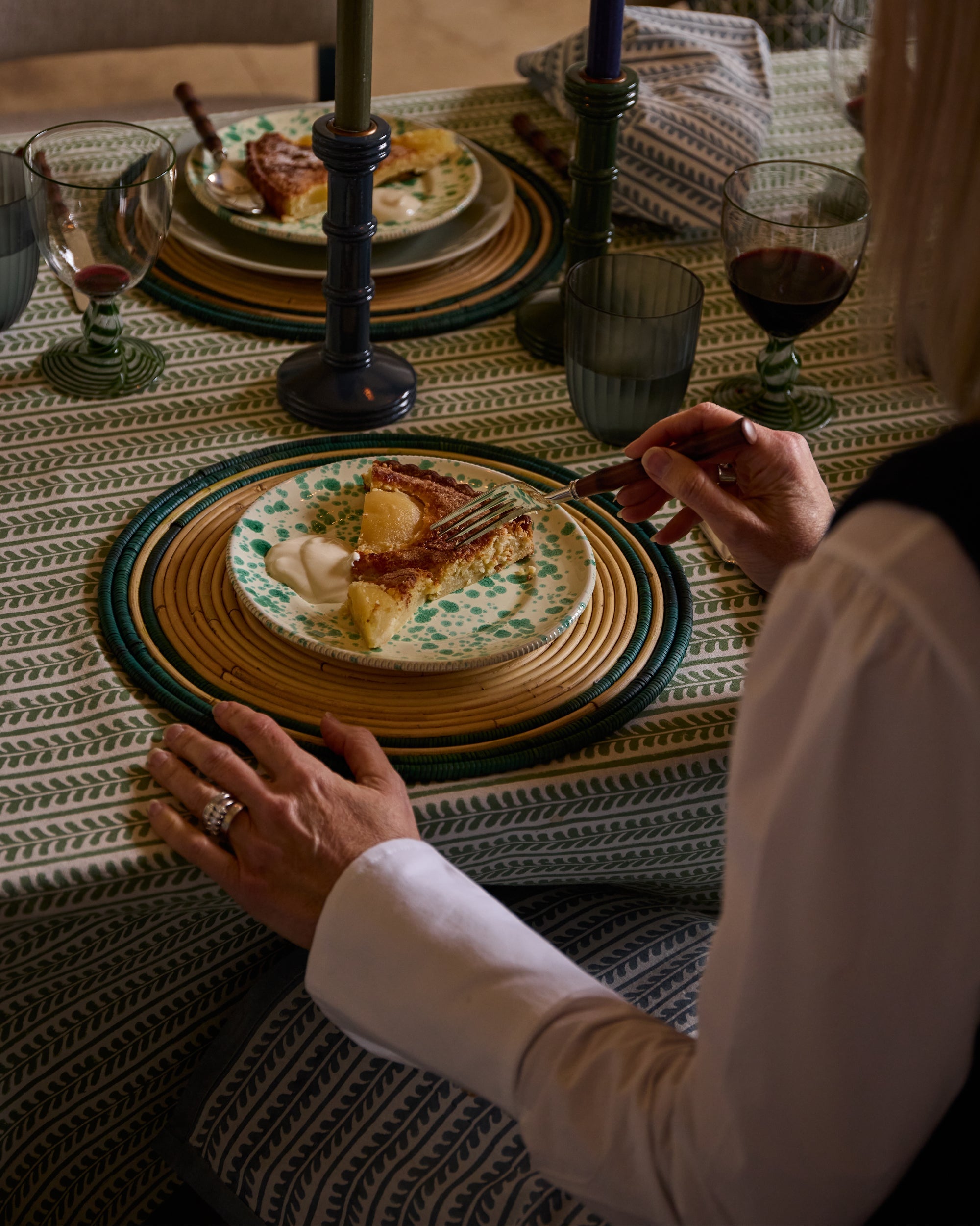 Handwoven Circular Rattan Placemats, Set Of Four - Green