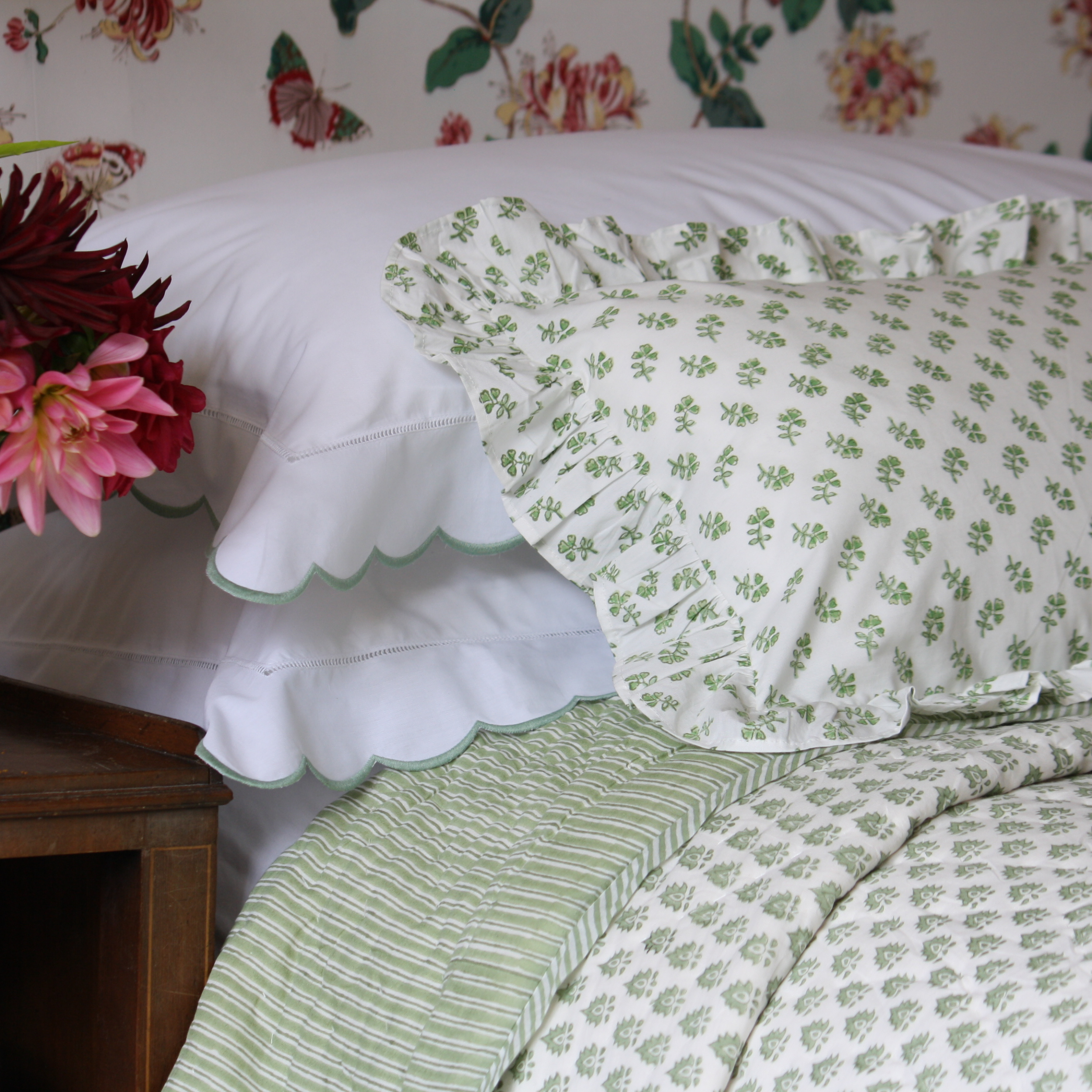 Green Ditsy Baby Pillowcase