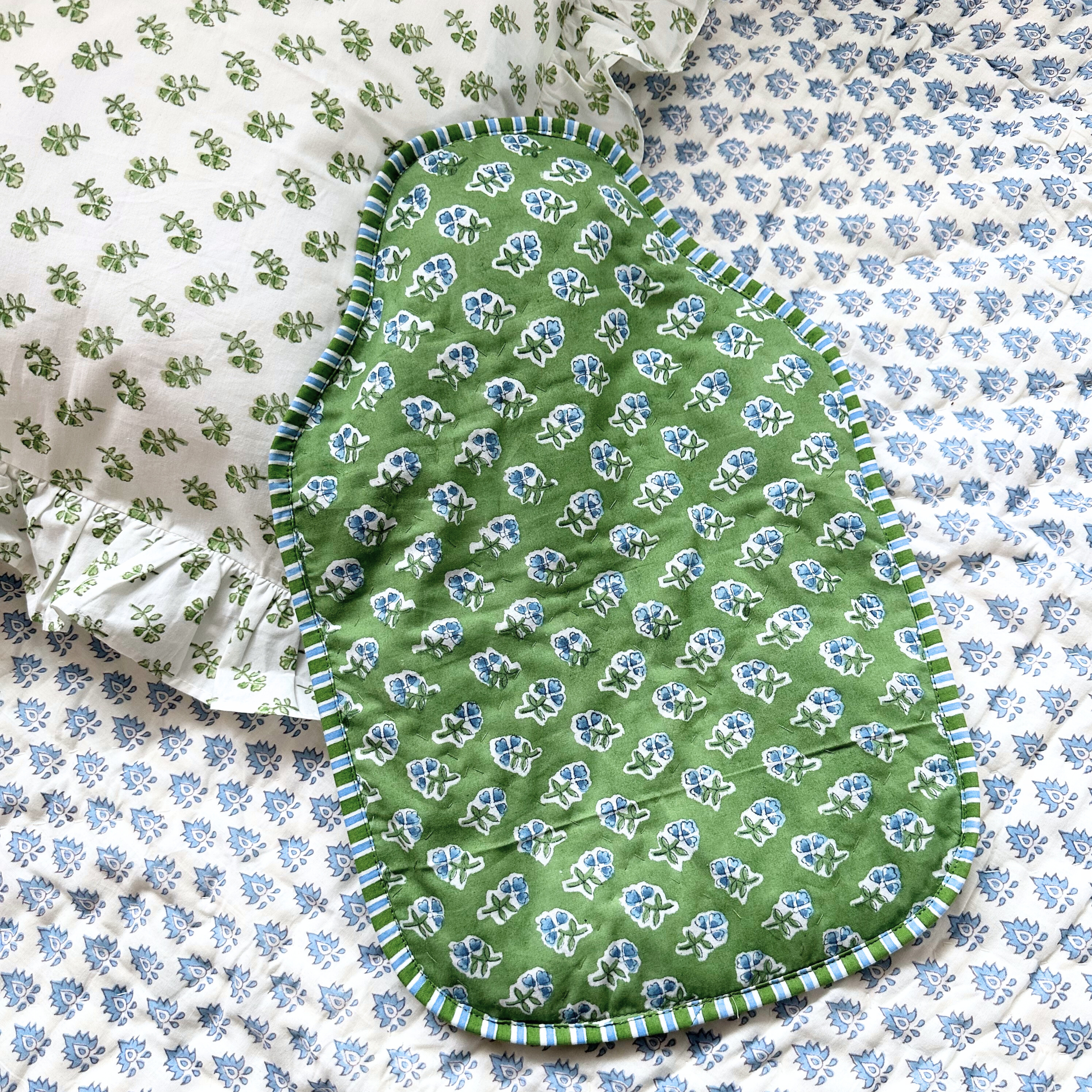 Green Ditsy Hot Water Bottle Cover