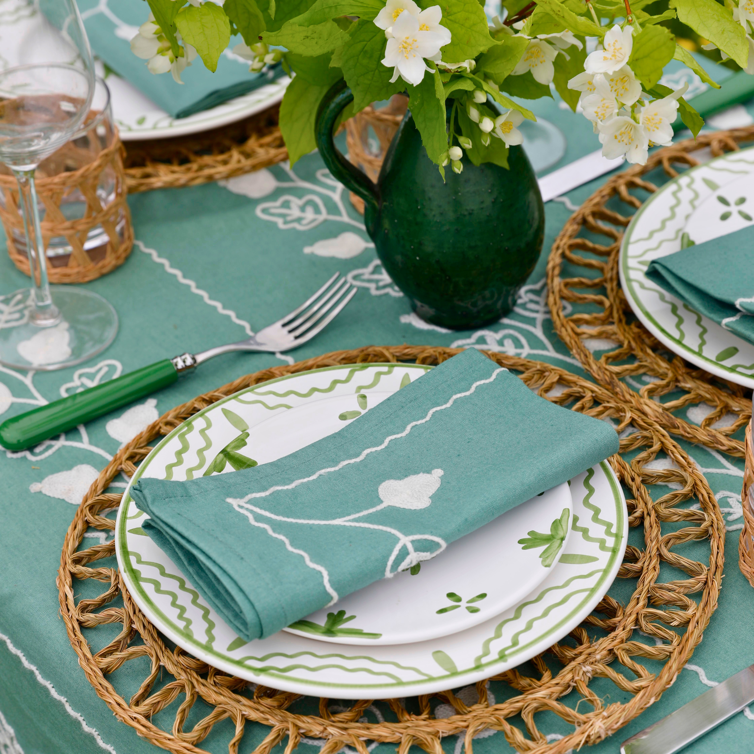 Garden Embroidered Tablecloth - Green