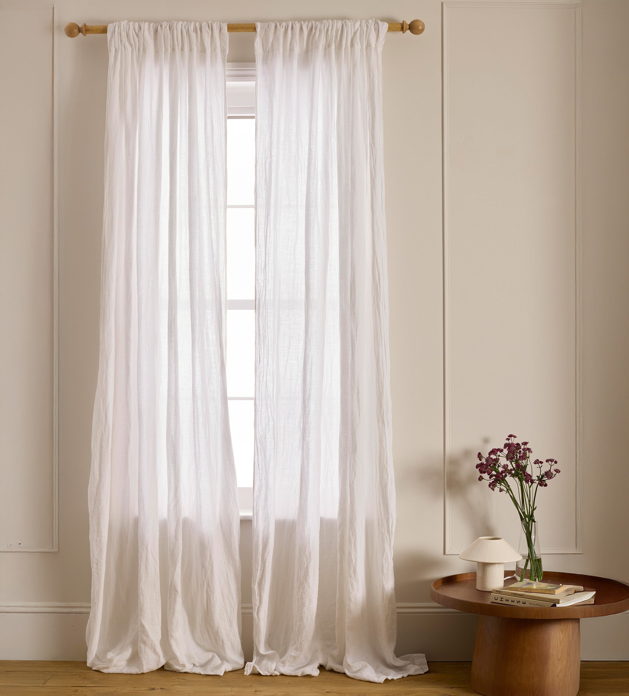 White 100% Linen Loop Top Curtain (Single)