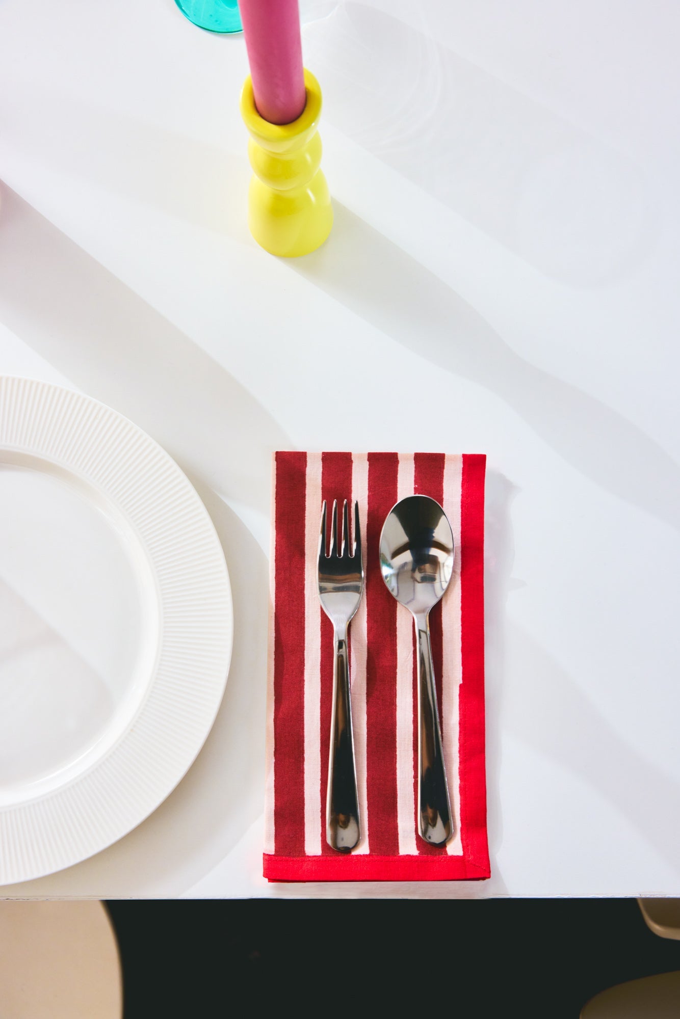 Block Stripe Napkins - Crimson Red / Blush