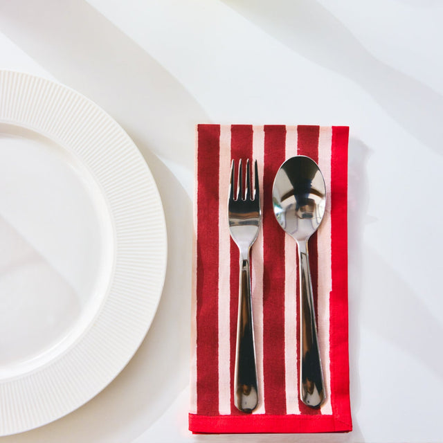 Crimson & Blush Block Stripe Napkins | Set of 2