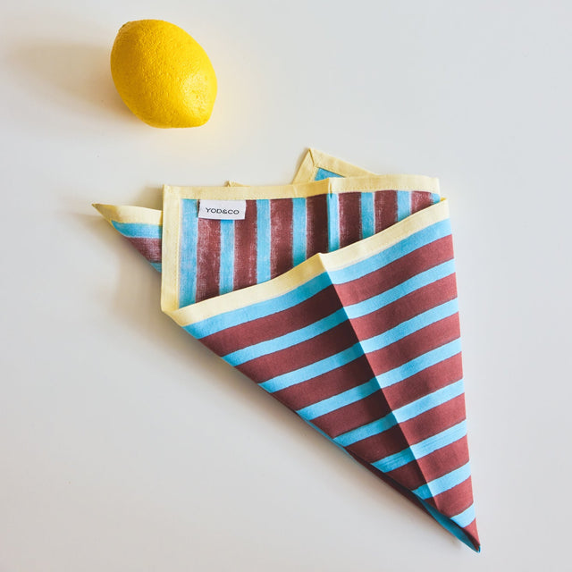 Cyan & Russet Block Stripe Napkins | Set of 2