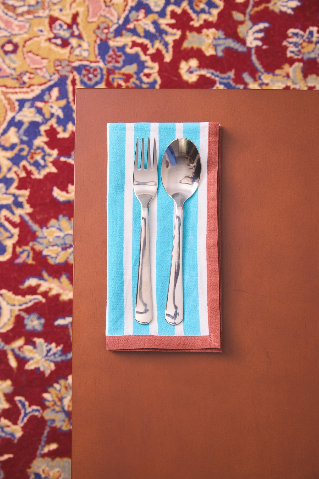 Block Stripe Napkins - Cyan / White