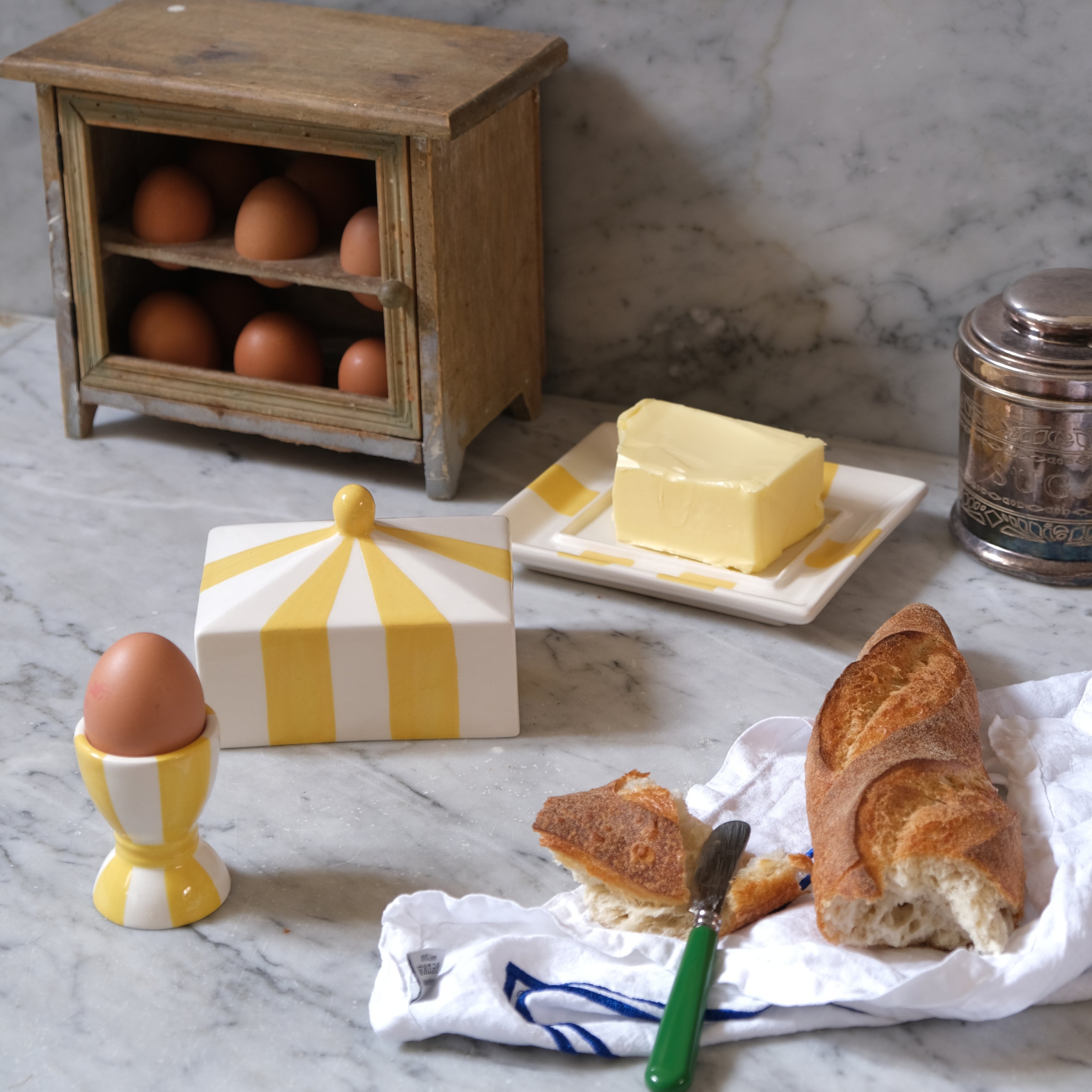 Circus Stripe Butter Dish - Yellow