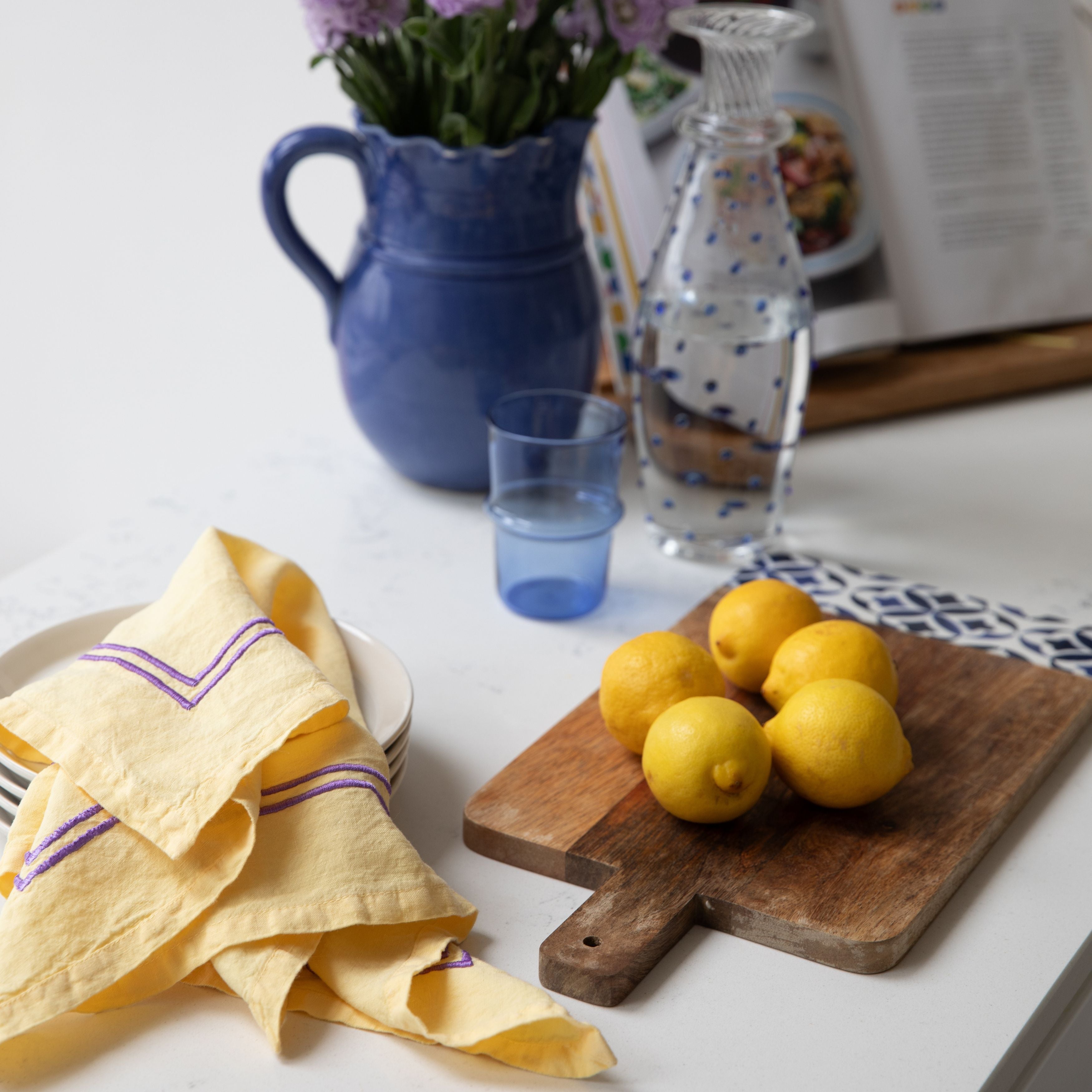 Yellow Double Piped Linen Napkins | Set of Four