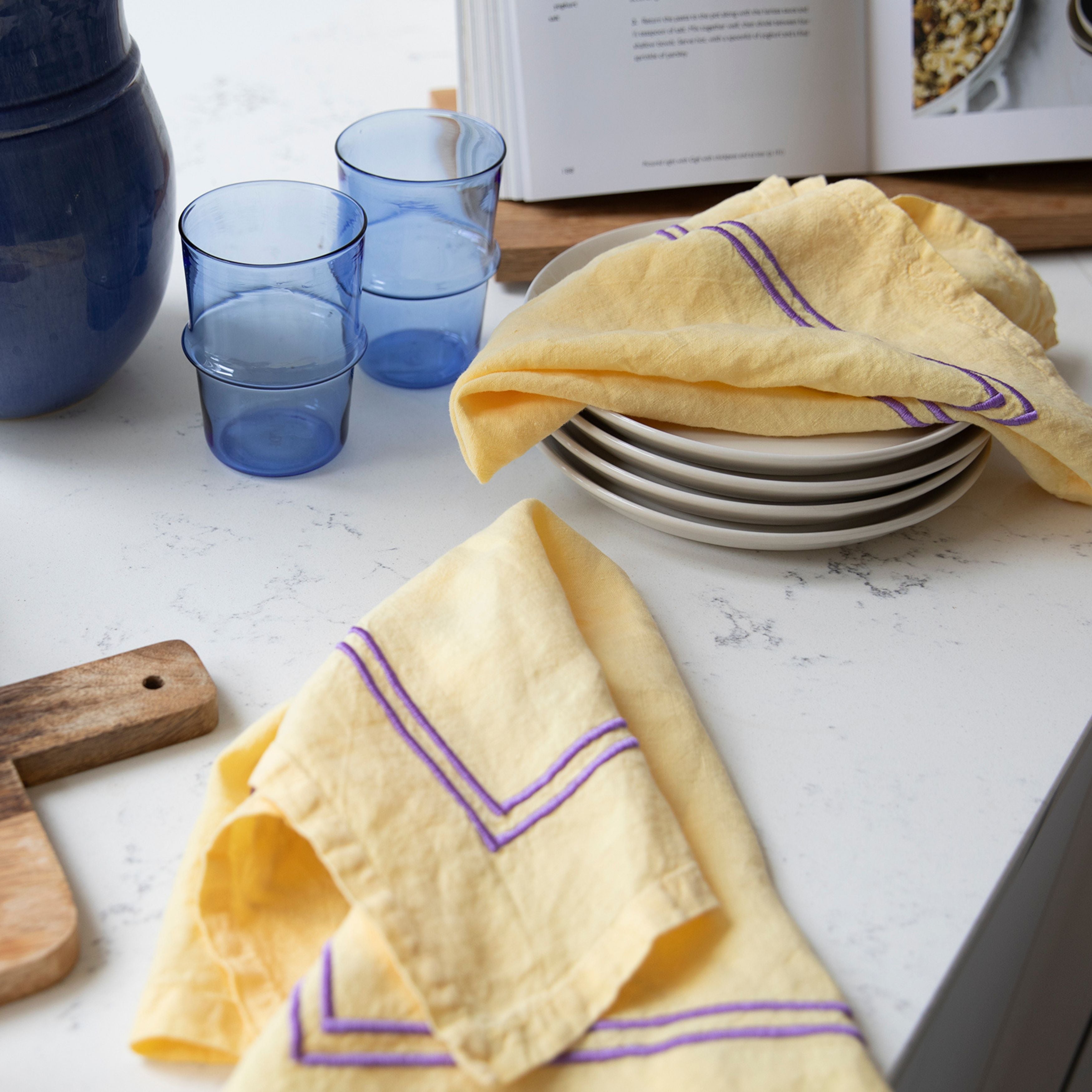 Yellow Double Piped Linen Napkins | Set of Four