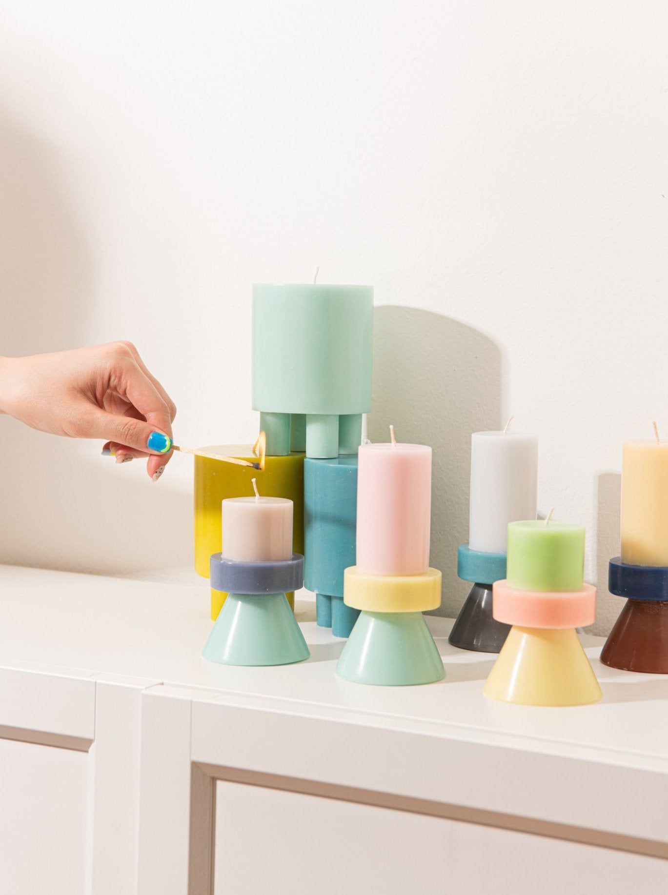 Stack Candle Tall - Floss Pink / Pale Yellow / Mint