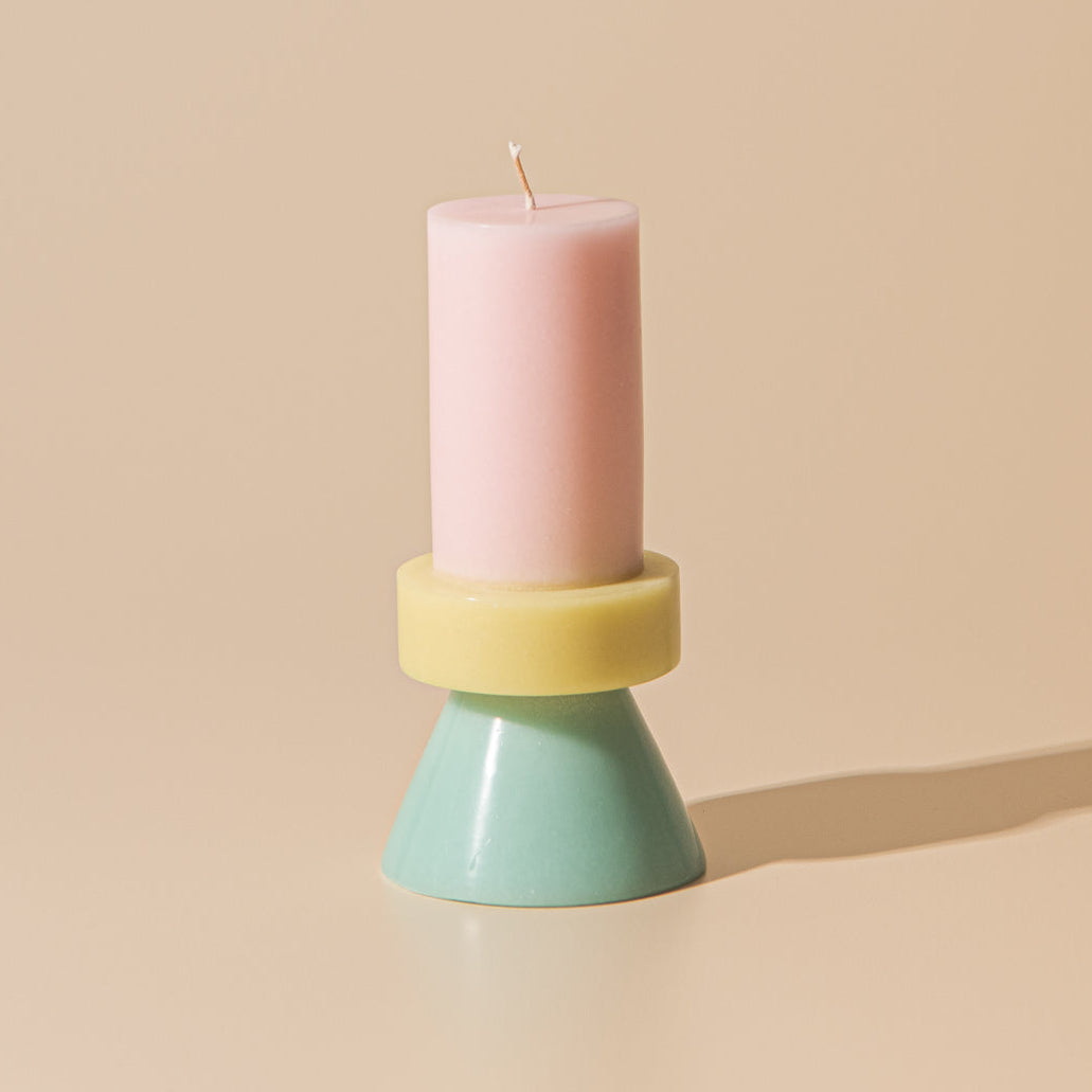 Stack Candle Tall | Floss Pink, Pale Yellow & Mint