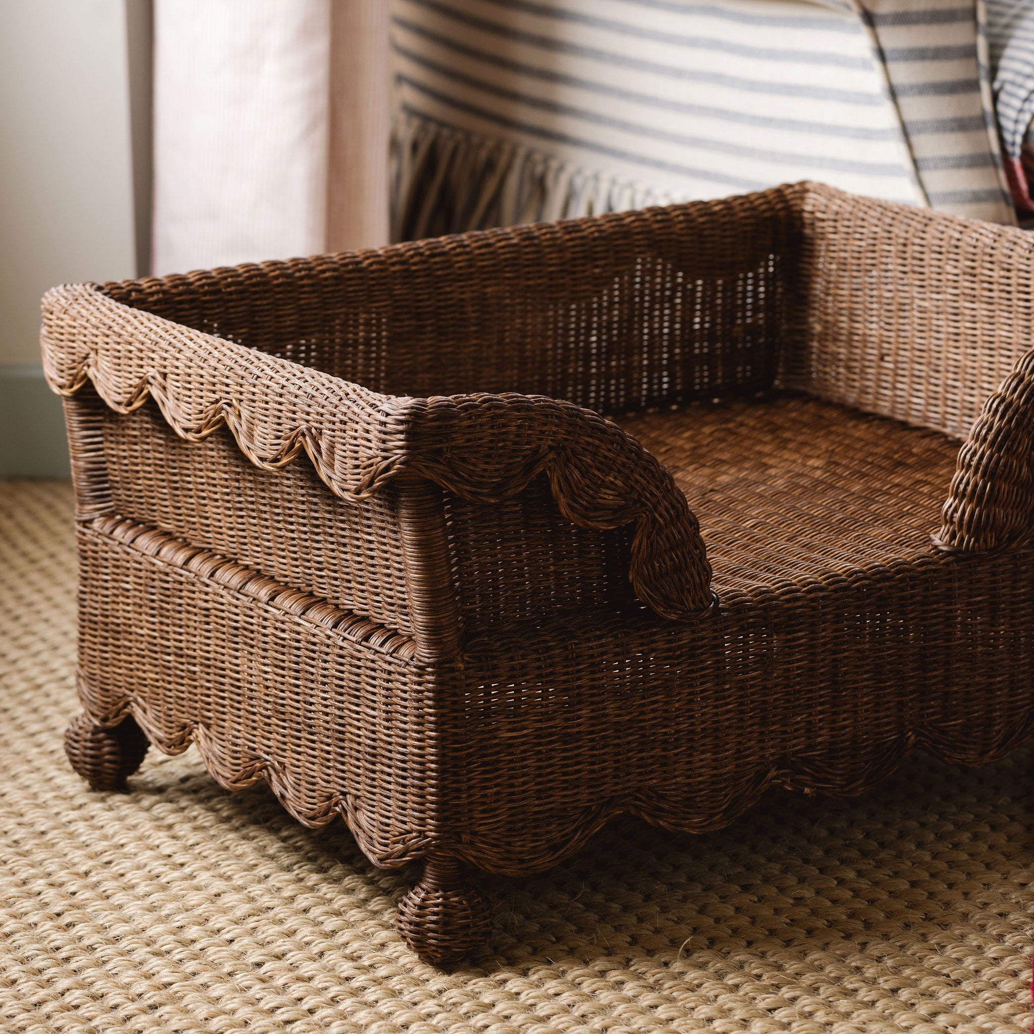 Ziggy Scalloped Rattan Dog Bed