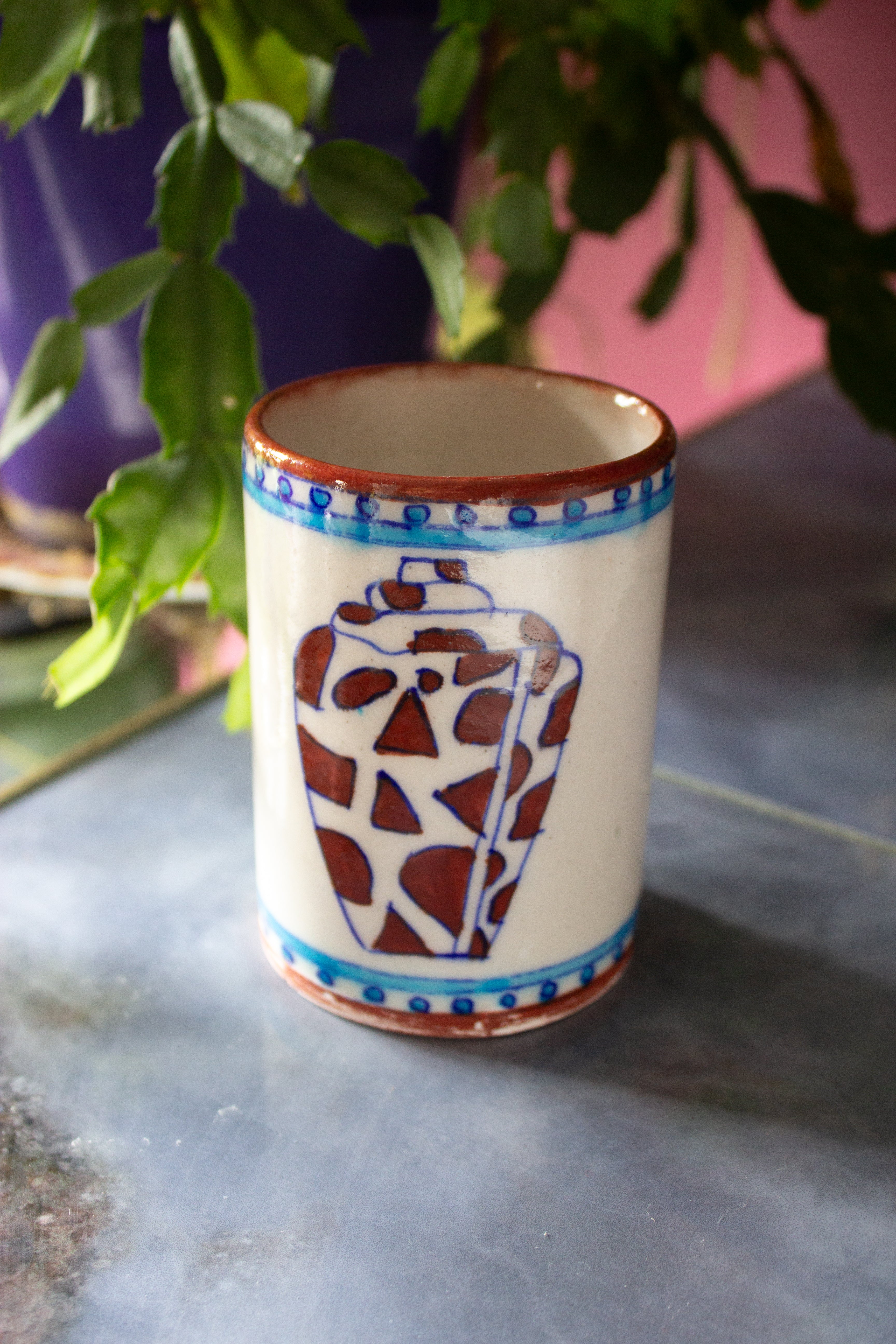 Hand Painted Indian Toothbrush Holder 'Conch'