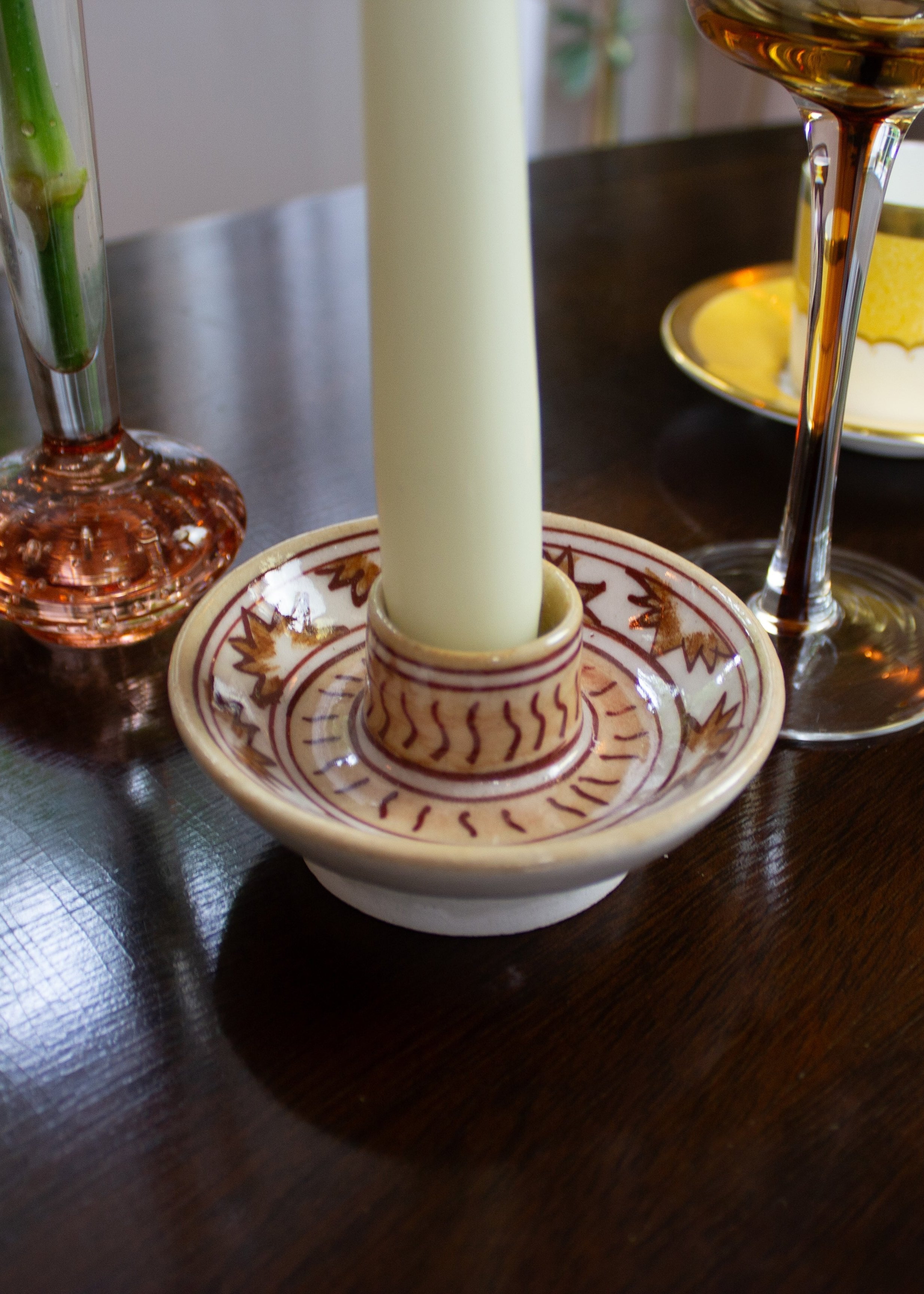Kite Festival Hand Painted Indian Candle Stick Holder 'Pink City'