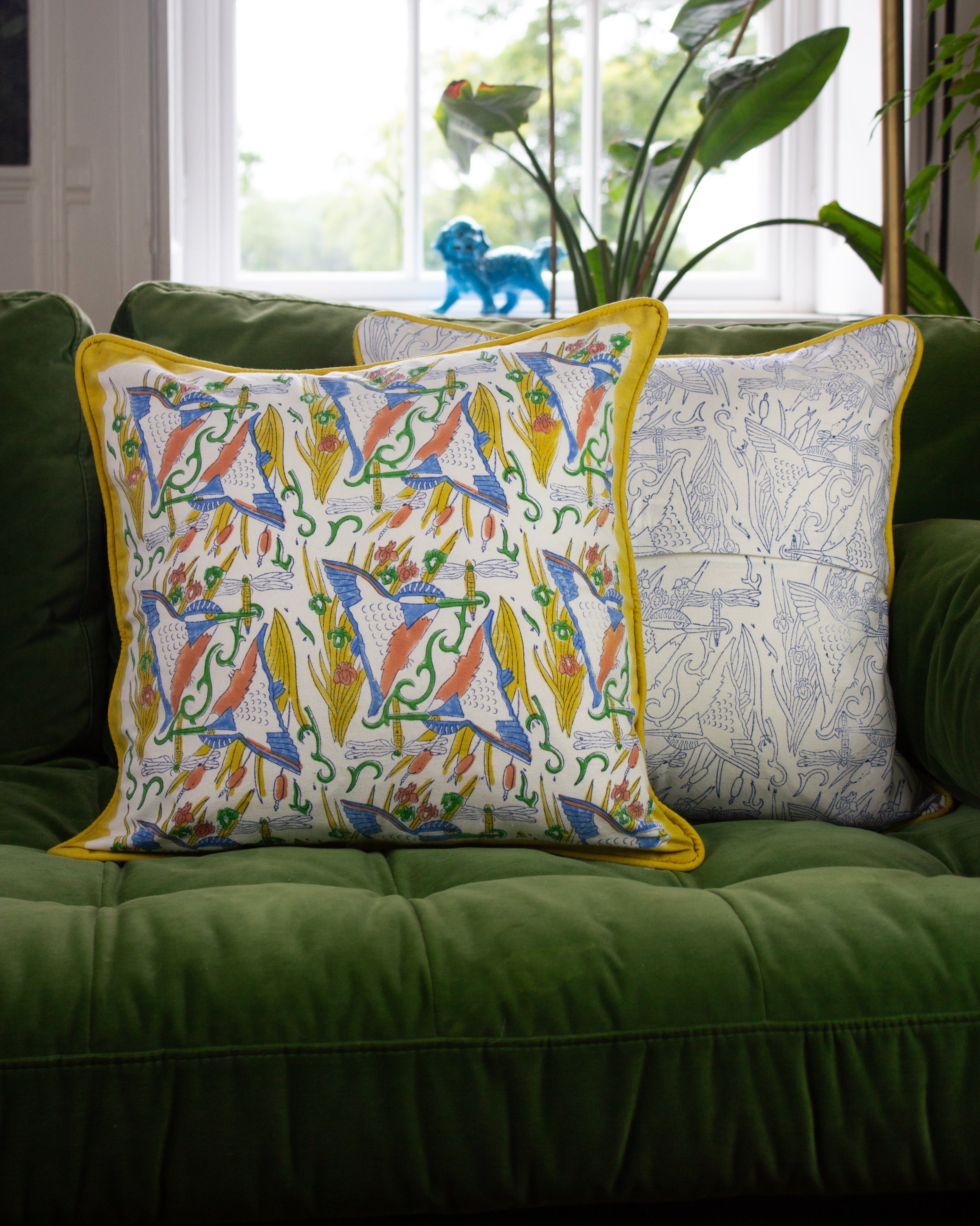 Kingfisher Organic Cotton Piped Cushion Cover