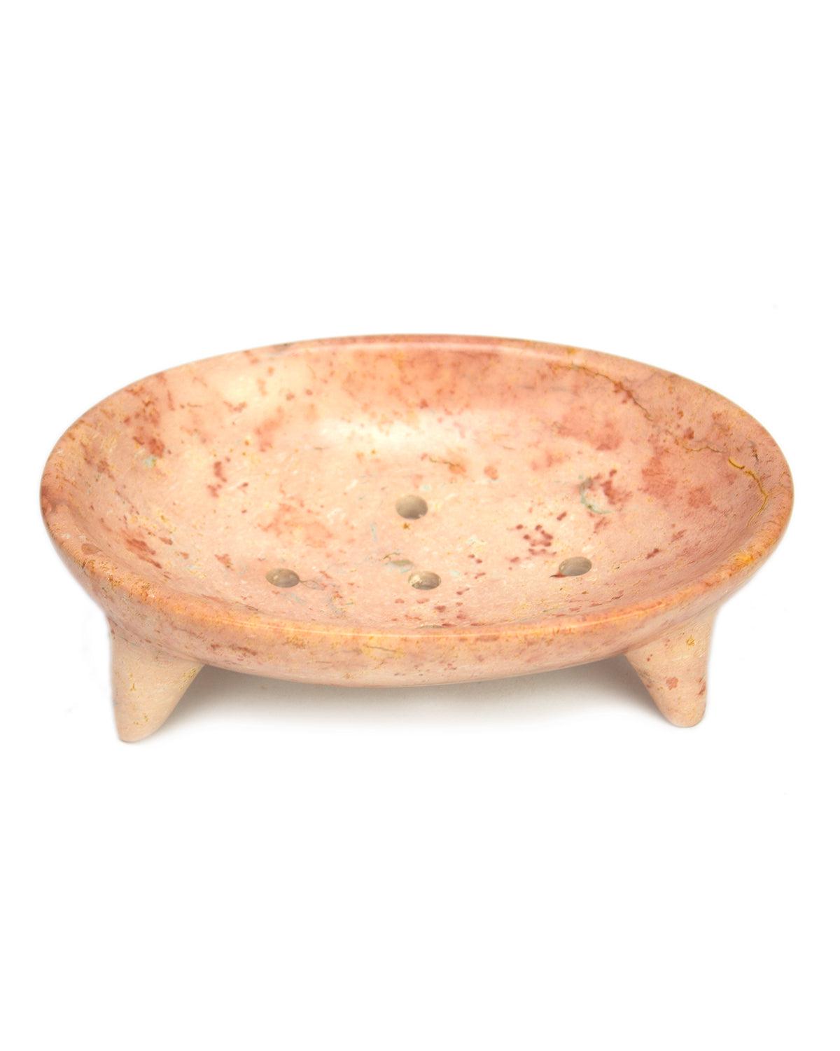 Kenyan Soapstone Oval Contemporary Soap Dish 'Marbled Pink'