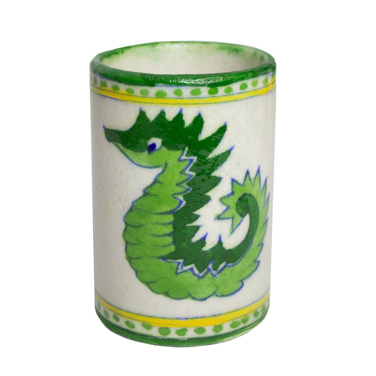 Hand Painted Indian Toothbrush Holder 'Seahorse'
