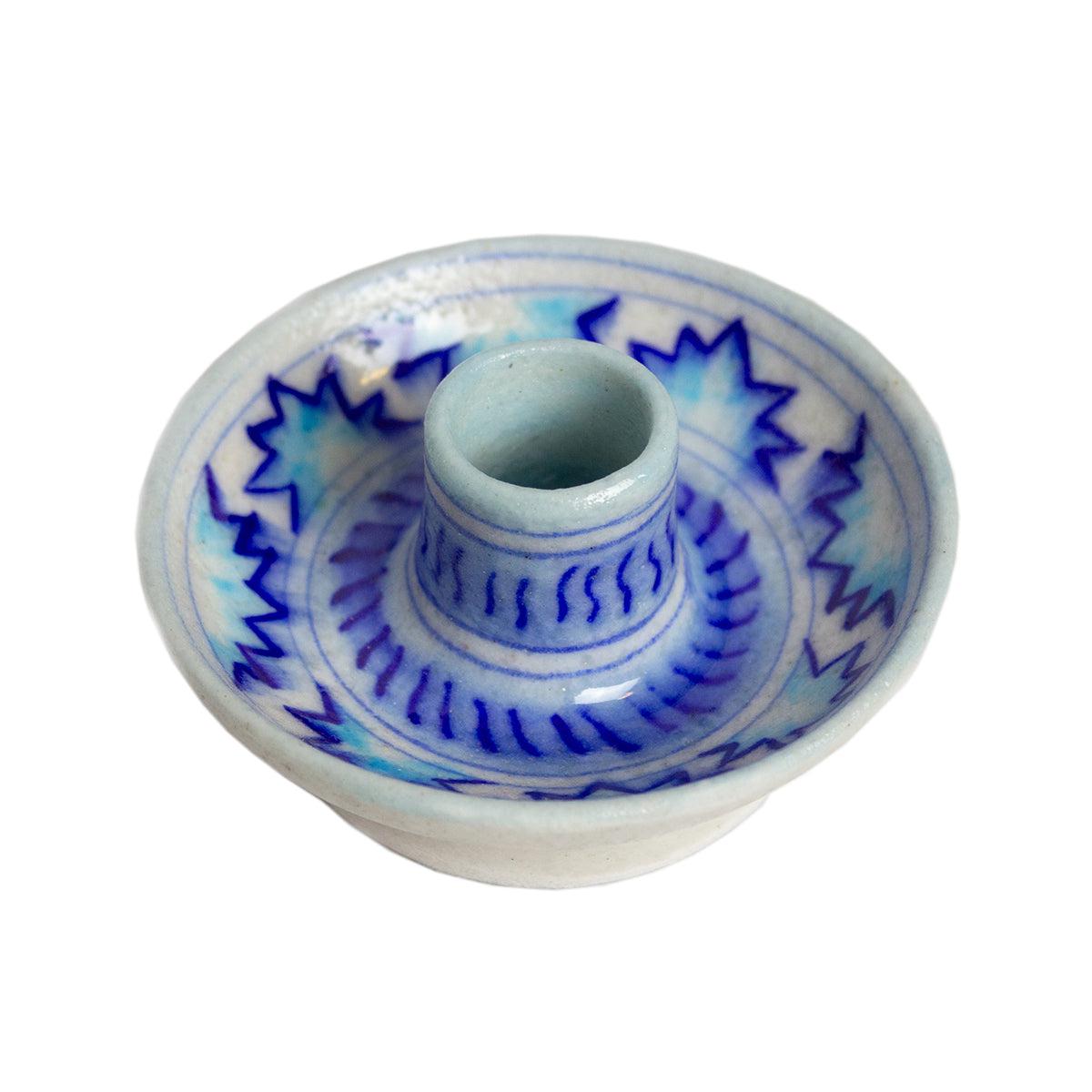 Kite Festival Hand Painted Indian Candle Stick Holder 'Royal Blue'