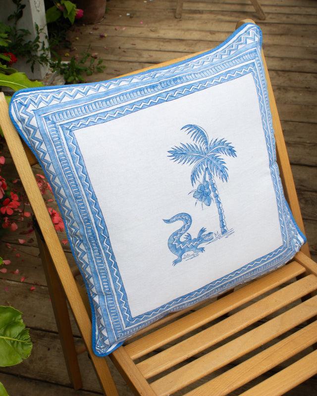 Crocodile Organic Cotton Piped Cushion Cover