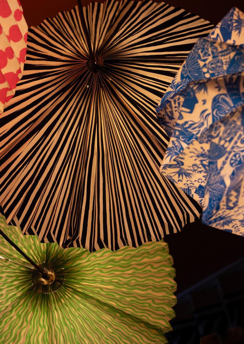 Origami Paper Lightshade Globe 'Black Hand Drawn Stripes'