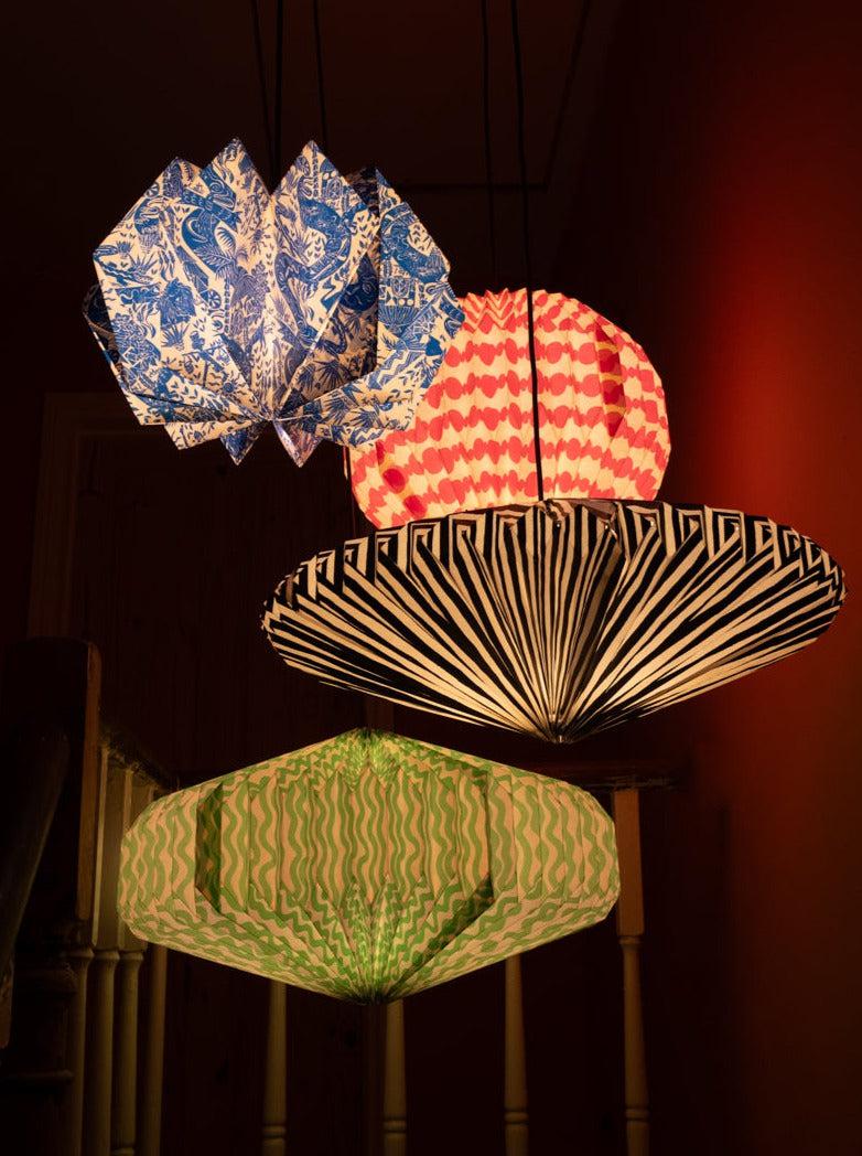 Origami Paper Lightshade Globe 'Black Hand Drawn Stripes'