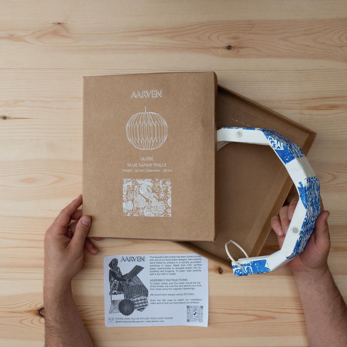 Origami Paper Lightshade Globe 'Black Hand Drawn Stripes'