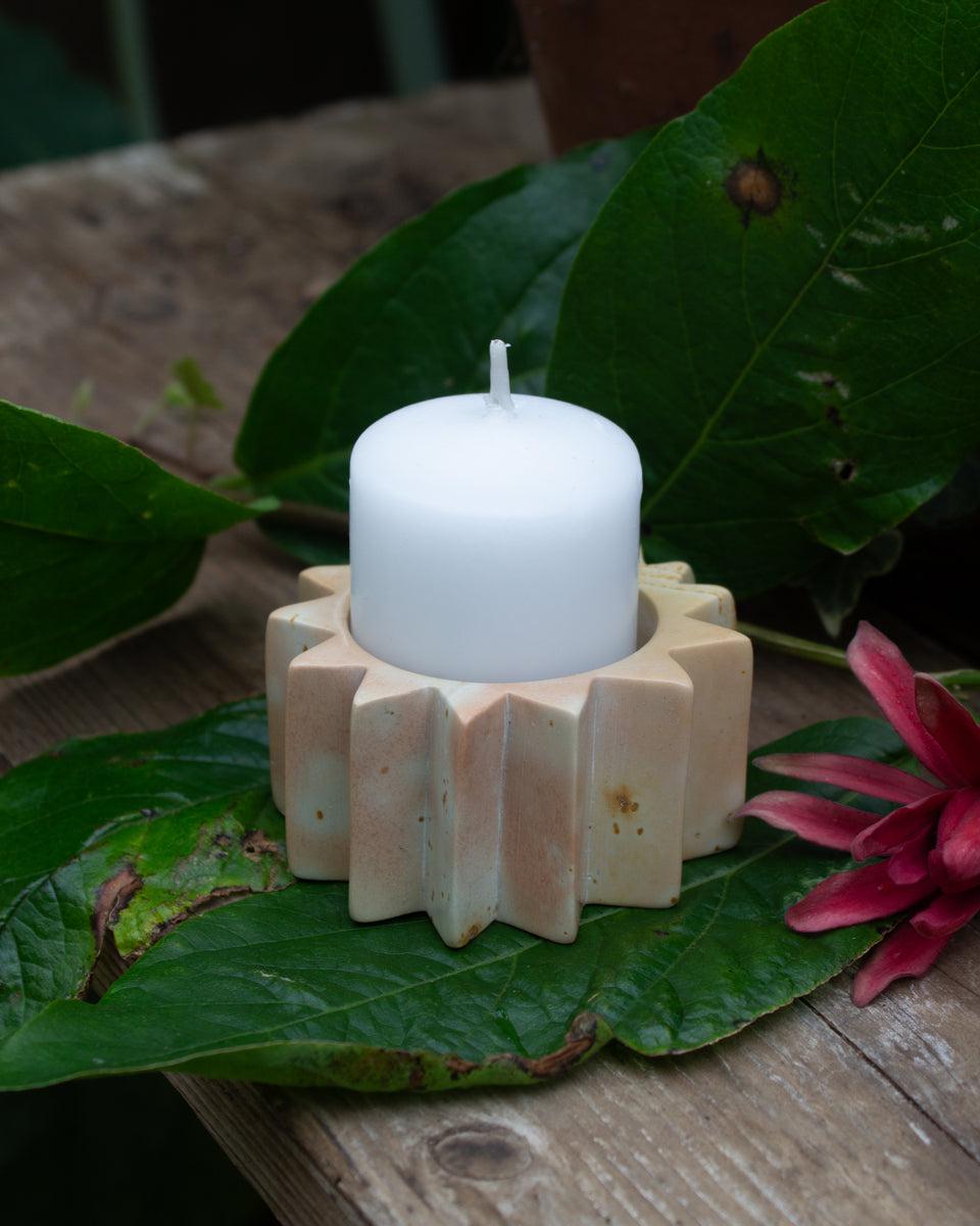 Kenyan Soapstone Tea Light Candle Holder 'Star' Natural