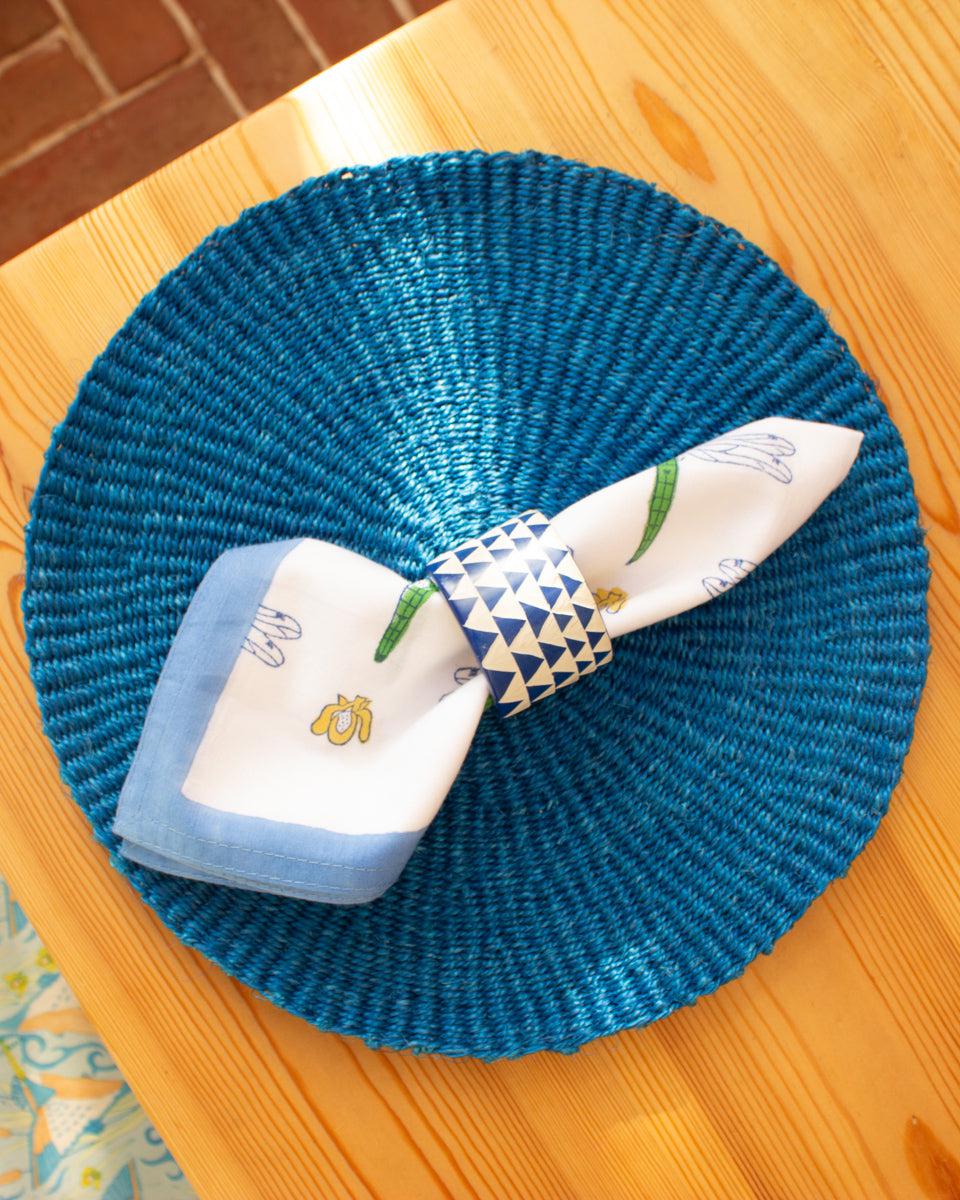 Hand Carved Soapstone Napkin Ring 'Blue Triangles'