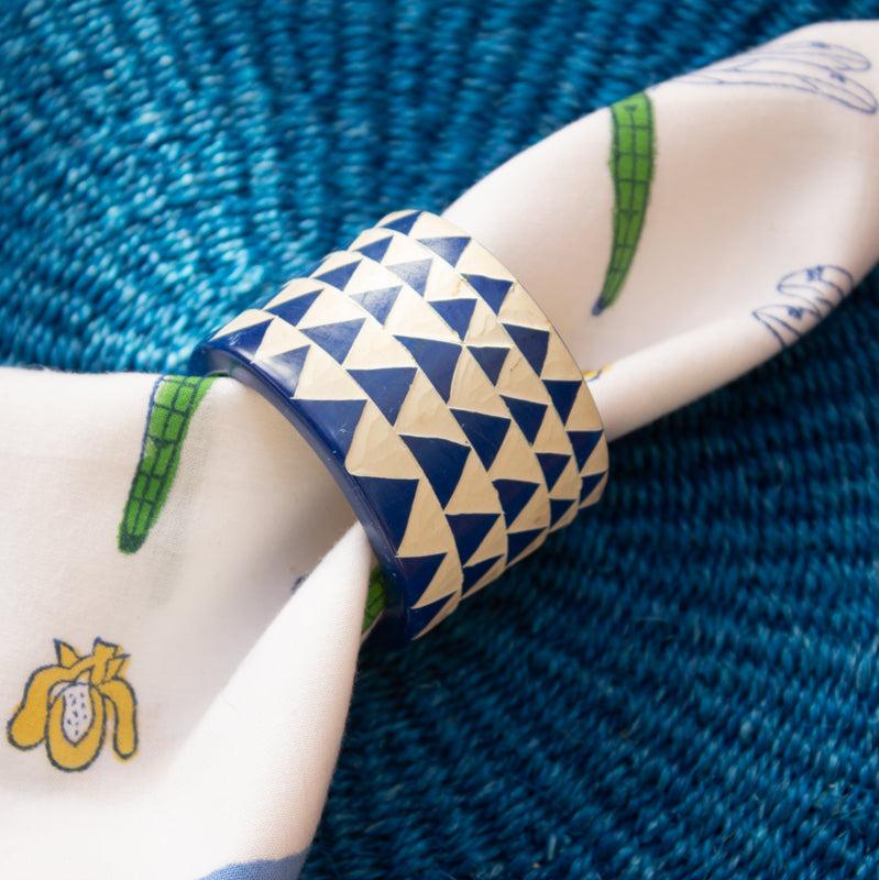 Hand Carved Soapstone Napkin Ring 'Blue Triangles'