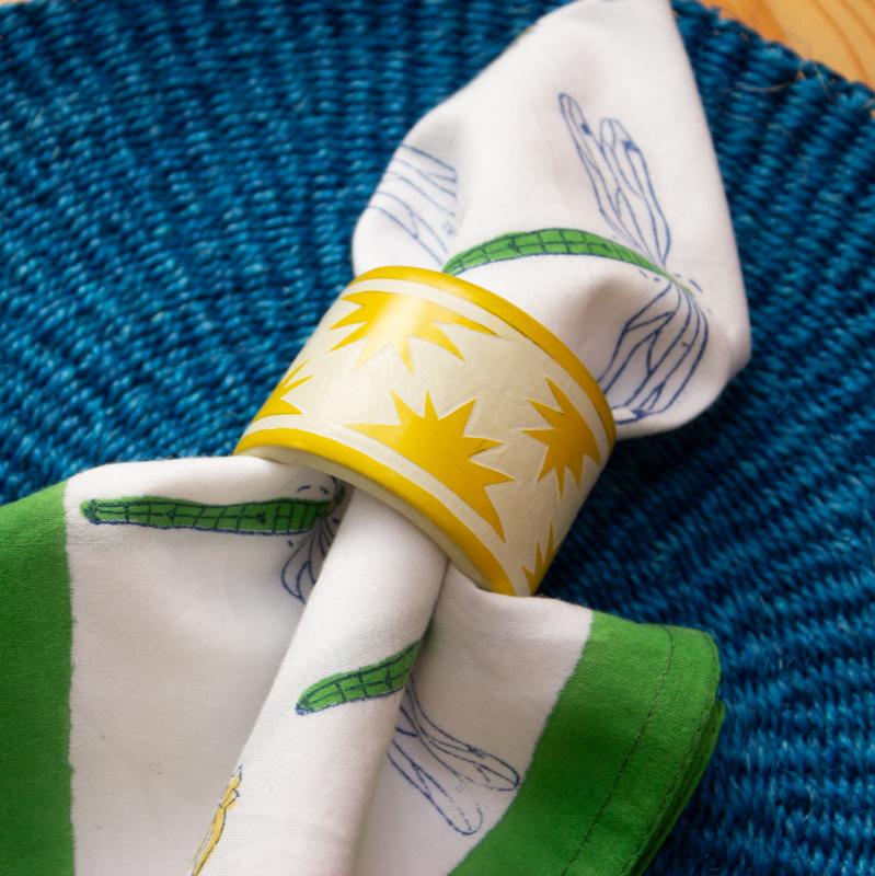 Hand Carved Soapstone Napkin Ring 'Yellow Sun'