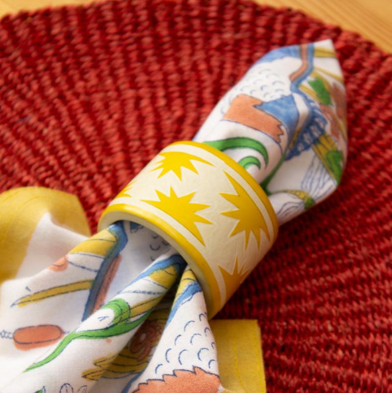 Hand Carved Soapstone Napkin Ring 'Yellow Sun'