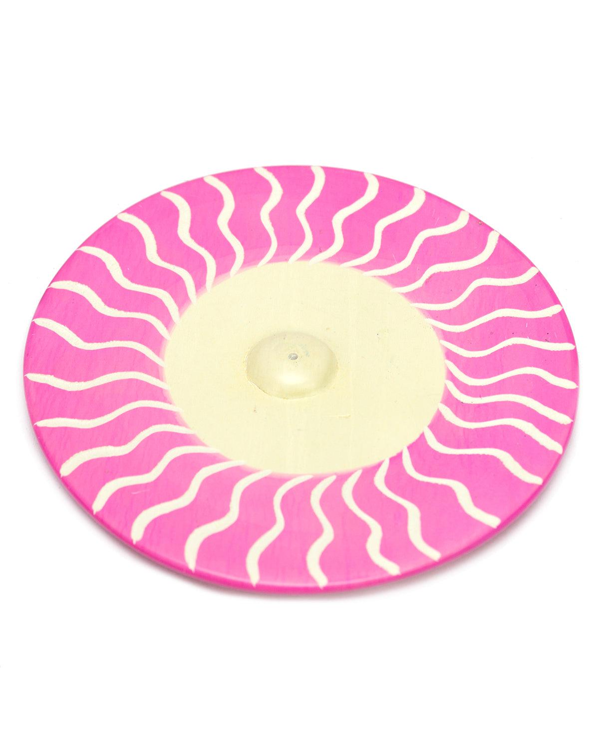 Kenyan Soapstone Round Incense Holder 'Pink Waves'