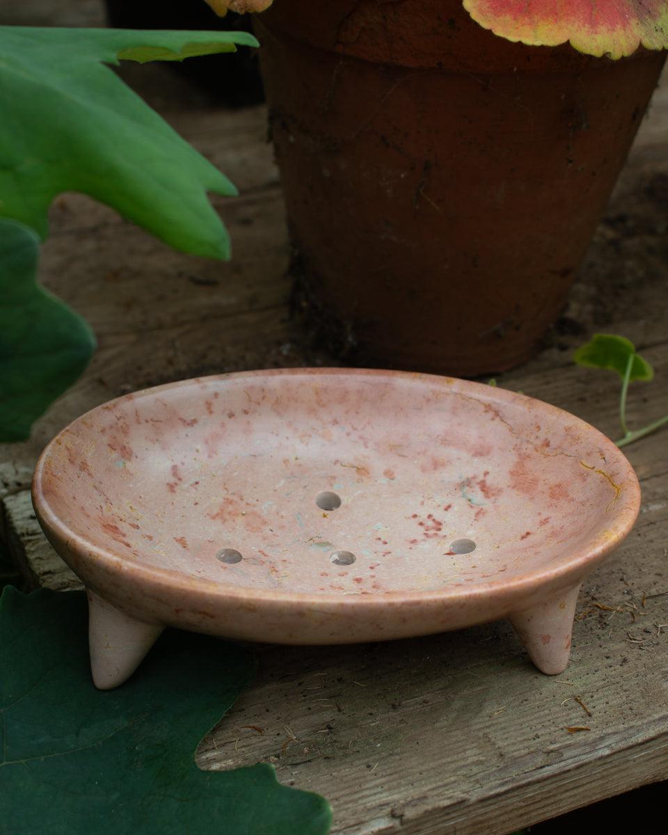 Kenyan Soapstone Oval Contemporary Soap Dish 'Marbled Pink'