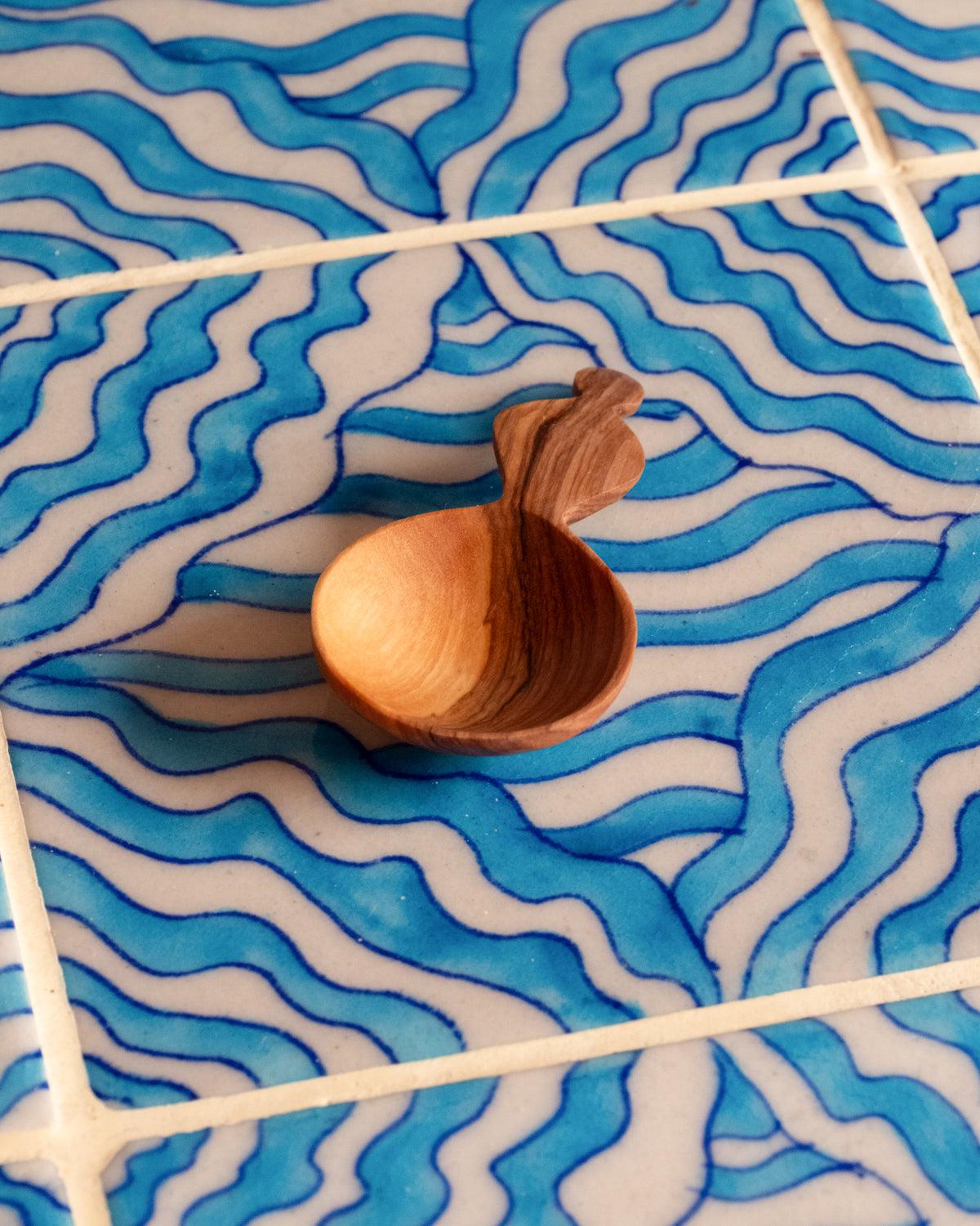 Olive Wood Small Spoon with Decorative Handle