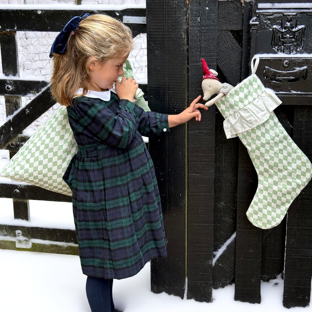 Harlequin Ruffled Stocking - Winter Pine