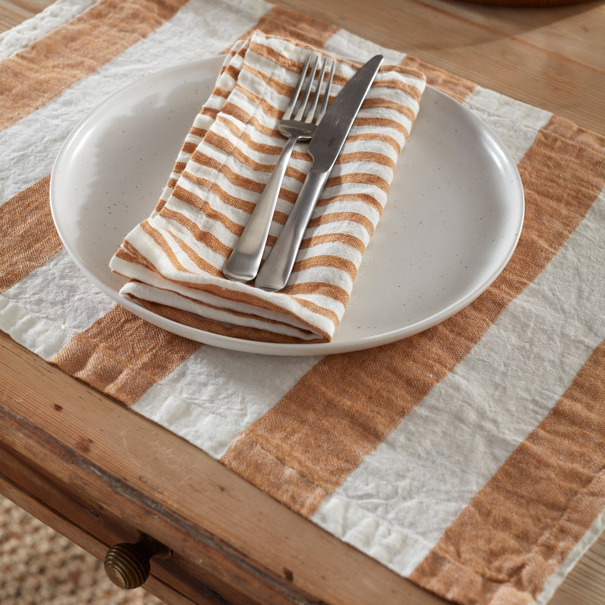 Amber Cora Wide Stripe 100% Linen Placemats - Set of 2