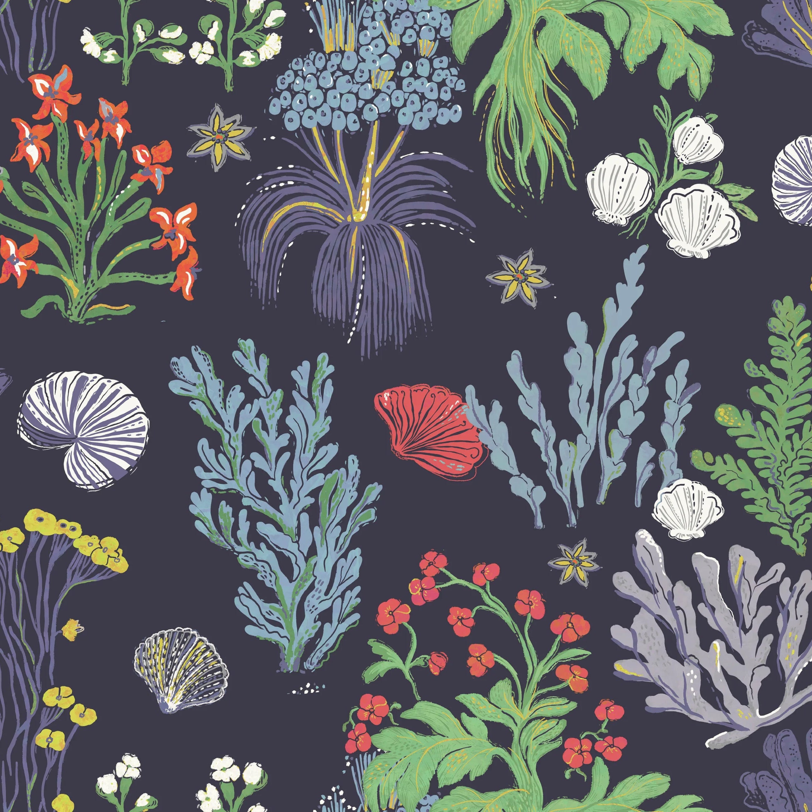 Aster and Cockle Wallpaper | Navy