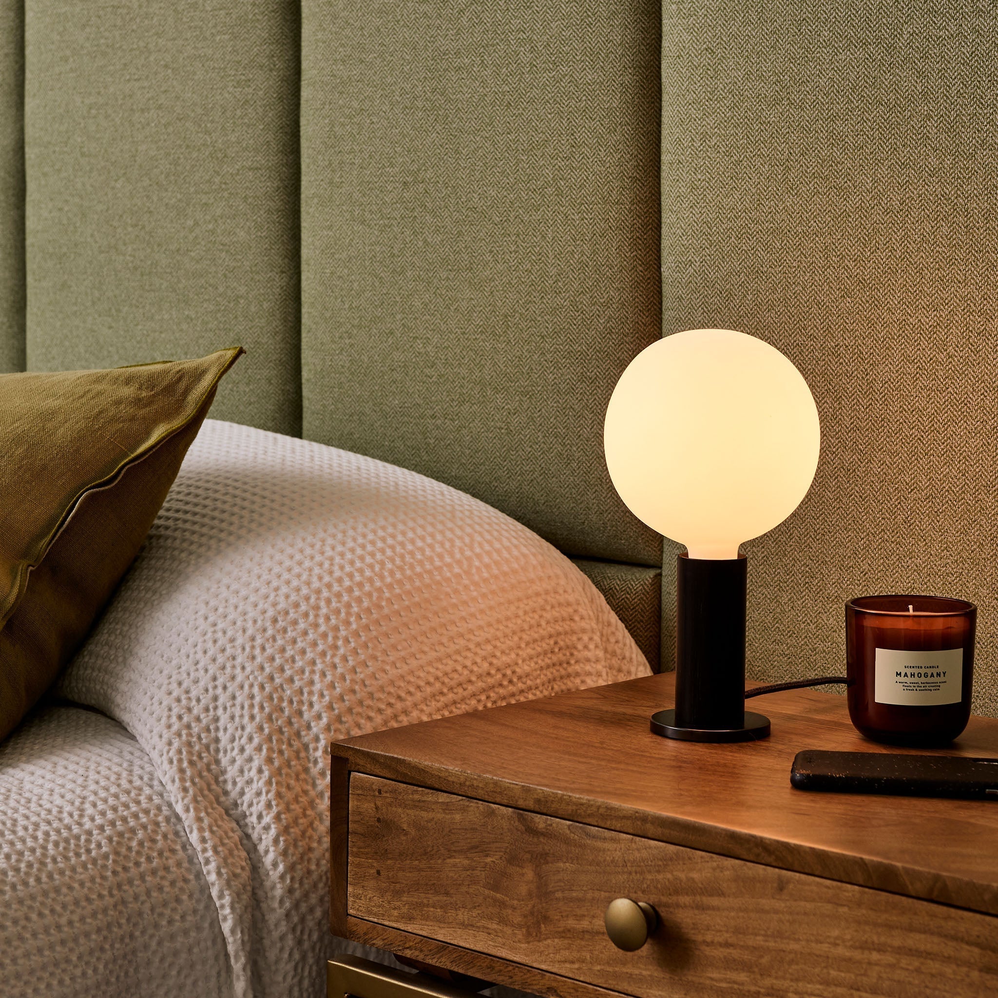 Knuckle Table Lamp in Blackened Oak + Sphere IV